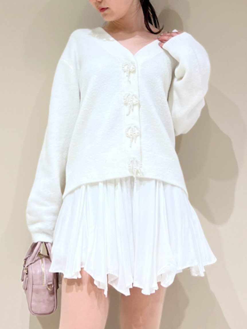 【スナイデル/SNIDEL】のパールボタンカーディガン インテリア・キッズ・メンズ・レディースファッション・服の通販 founy(ファニー) 　ファッション　Fashion　レディースファッション　WOMEN　トップス・カットソー　Tops/Tshirt　カーディガン　Cardigans　アクセサリー　Accessories　イエロー　Yellow　春　Spring　パール　Pearl　フロント　Front　リボン　Ribbon　WHT[001]|ID: prp329100004534837 ipo3291000000032048063