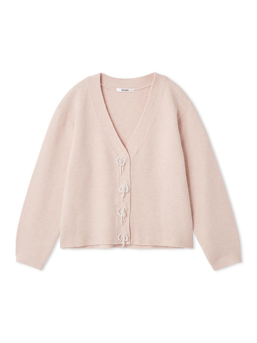 【スナイデル/SNIDEL】のパールボタンカーディガン インテリア・キッズ・メンズ・レディースファッション・服の通販 founy(ファニー) 　ファッション　Fashion　レディースファッション　WOMEN　トップス・カットソー　Tops/Tshirt　カーディガン　Cardigans　アクセサリー　Accessories　イエロー　Yellow　春　Spring　パール　Pearl　フロント　Front　リボン　Ribbon　PNK[066]|ID: prp329100004534837 ipo3291000000032048065
