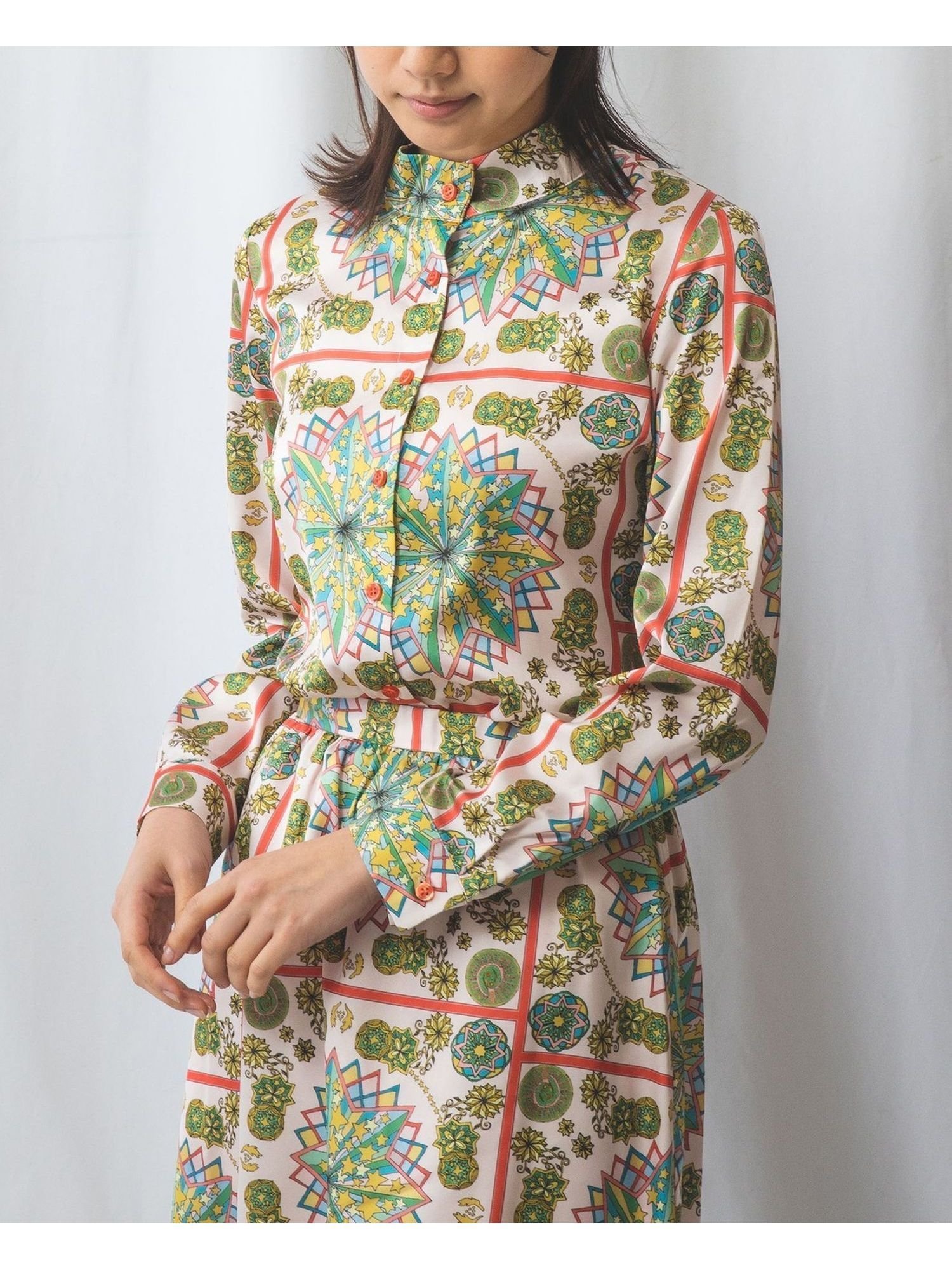 【ナラ カミーチェ/NARACAMICIE】の天体柄ハイカラー長袖ブラウス 人気、トレンドファッション・服の通販 founy(ファニー) 　ファッション　Fashion　レディースファッション　WOMEN　トップス・カットソー　Tops/Tshirt　シャツ/ブラウス　Shirts/Blouses　ストレッチ　Stretch　セットアップ　Set Up　長袖　Long Sleeve　プリント　Print　マニッシュ　Mannish　 other-1|ID: prp329100004534854 ipo3291000000032048130