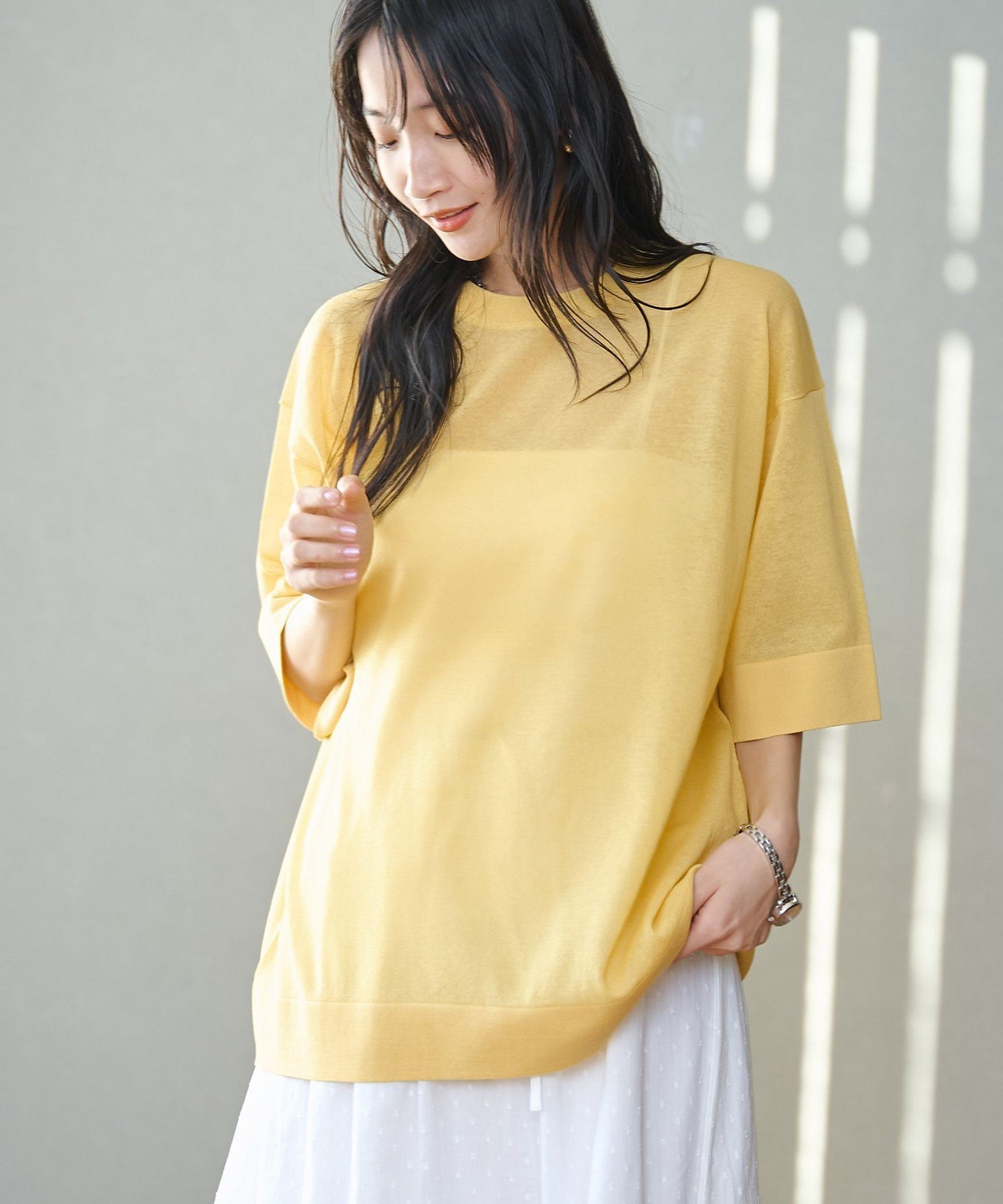 【コーエン/COEN】のサラコシアーサマーニットビッグTシャツ インテリア・キッズ・メンズ・レディースファッション・服の通販 founy(ファニー) 　ファッション　Fashion　レディースファッション　WOMEN　トップス・カットソー　Tops/Tshirt　ニット　Knit Tops　シャツ/ブラウス　Shirts/Blouses　ロング / Tシャツ　T-Shirts　おすすめ　Recommend　シンプル　Simple　トレンド　Trend　ビッグ　Big　プリント　Print　リゾート　Resort　リラックス　Relax　ルーズ　Loose　YELLOW|ID: prp329100004534863 ipo3291000000032242737