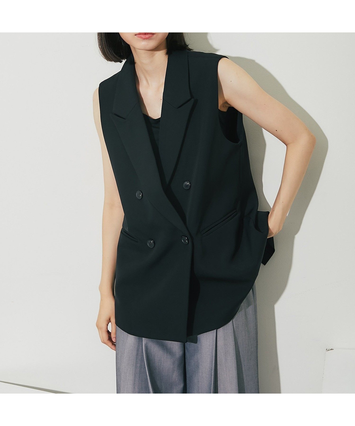 【スマイルオーキッド/SMILE ORCHID】のダブルボタン付きジレ インテリア・キッズ・メンズ・レディースファッション・服の通販 founy(ファニー) 　ファッション　Fashion　レディースファッション　WOMEN　アウター　Coat Outerwear　トップス・カットソー　Tops/Tshirt　ベスト/ジレ　Gilets/Vests　ダブル　Double　フォーマル　Formal　ポケット　Pocket　ブラック|ID: prp329100004534864 ipo3291000000032048178