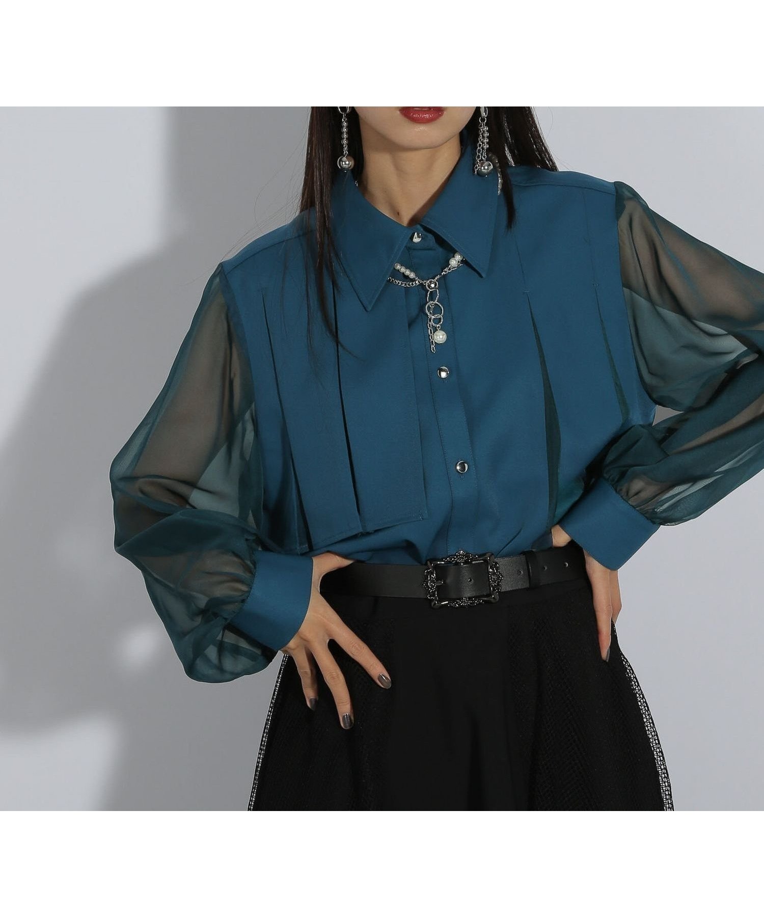 【ハレ/HARE】のシアーキリカエプリーツシャツ インテリア・キッズ・メンズ・レディースファッション・服の通販 founy(ファニー) 　ファッション　Fashion　レディースファッション　WOMEN　トップス・カットソー　Tops/Tshirt　シャツ/ブラウス　Shirts/Blouses　シアー　Sheer　ダウン　Down　デニム　Denim　プリーツ　Pleats　エレガント 上品　Elegant　ビジネス 仕事 通勤　Business　ブルー85|ID: prp329100004534875 ipo3291000000032048229