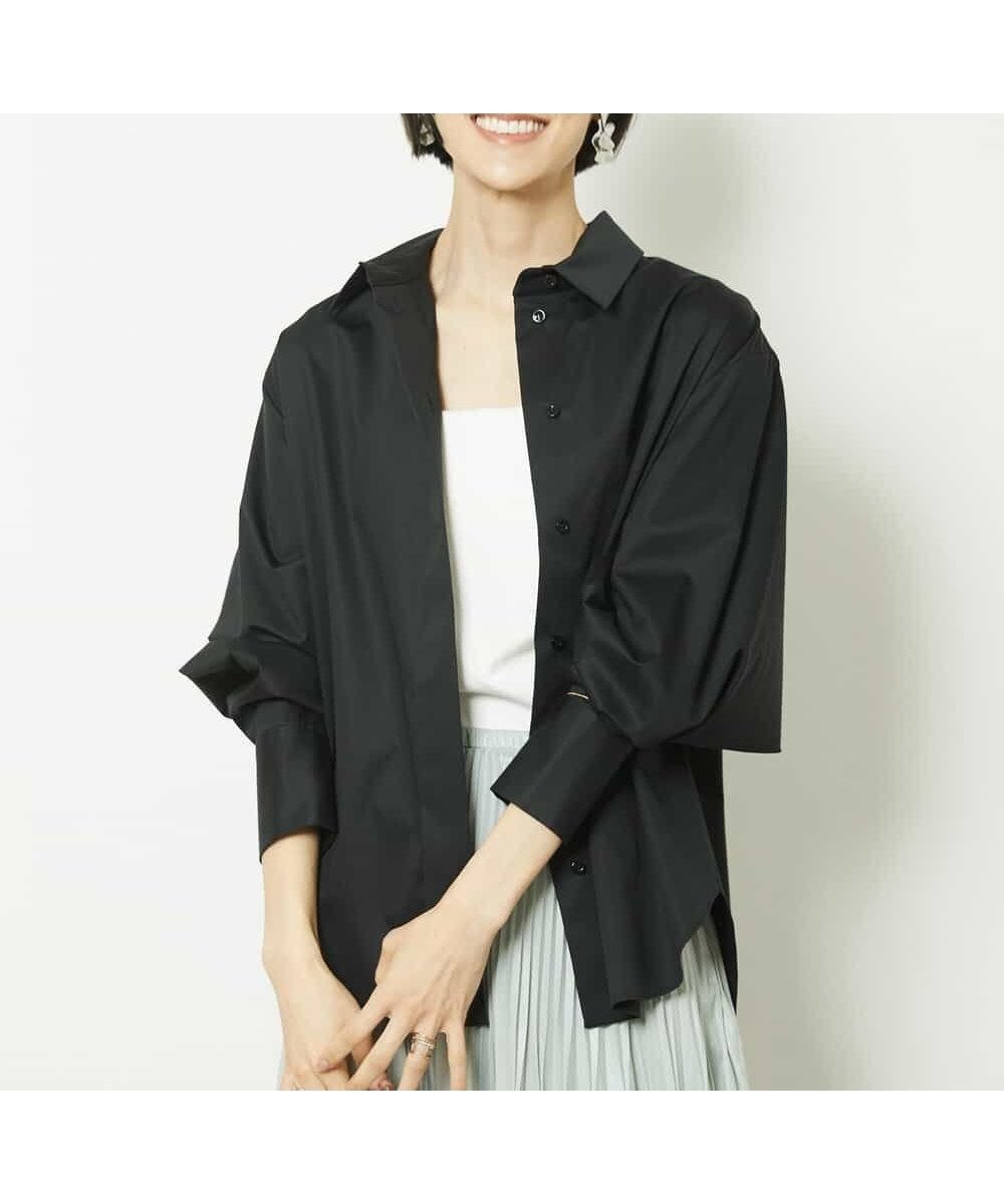 【ミッシェルクラン/MICHEL KLEIN】のリラクシーワイドシルエットシャツ インテリア・キッズ・メンズ・レディースファッション・服の通販 founy(ファニー) 　ファッション　Fashion　レディースファッション　WOMEN　トップス・カットソー　Tops/Tshirt　シャツ/ブラウス　Shirts/Blouses　カットソー　Cut And Sew　ストレッチ　Stretch　トレンド　Trend　ポケット　Pocket　ワイド　Wide　洗える　Washable　羽織　Haori　ブラック|ID: prp329100004534892 ipo3291000000032048305