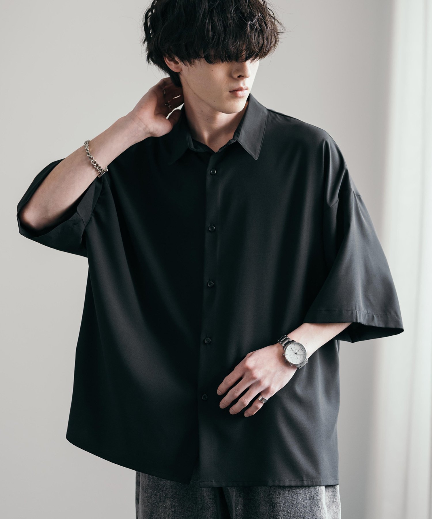 【ロッキーモンロー/Rocky Monroe】の接触冷感 とろみビッグシルエット半袖シャツ インテリア・キッズ・メンズ・レディースファッション・服の通販 founy(ファニー) 　ファッション　Fashion　レディースファッション　WOMEN　トップス・カットソー　Tops/Tshirt　シャツ/ブラウス　Shirts/Blouses　とろみ　Thickness　ビッグ　Big　半袖　Short Sleeve　夏　Summer　ブラック|ID: prp329100004534903 ipo3291000000032048350