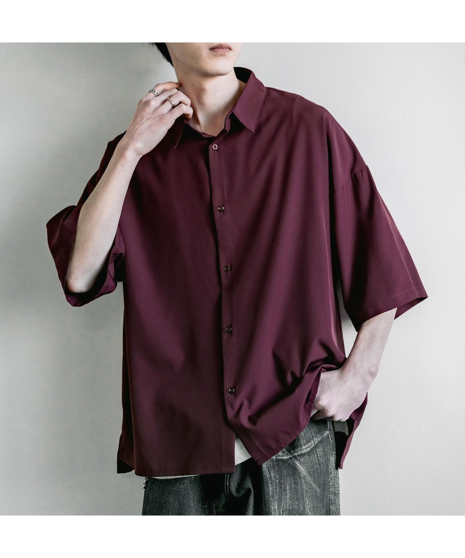 【ロッキーモンロー/Rocky Monroe】の接触冷感 とろみビッグシルエット半袖シャツ インテリア・キッズ・メンズ・レディースファッション・服の通販 founy(ファニー) 　ファッション　Fashion　レディースファッション　WOMEN　トップス・カットソー　Tops/Tshirt　シャツ/ブラウス　Shirts/Blouses　とろみ　Thickness　ビッグ　Big　半袖　Short Sleeve　夏　Summer　バーガンディ|ID: prp329100004534903 ipo3291000000032048352
