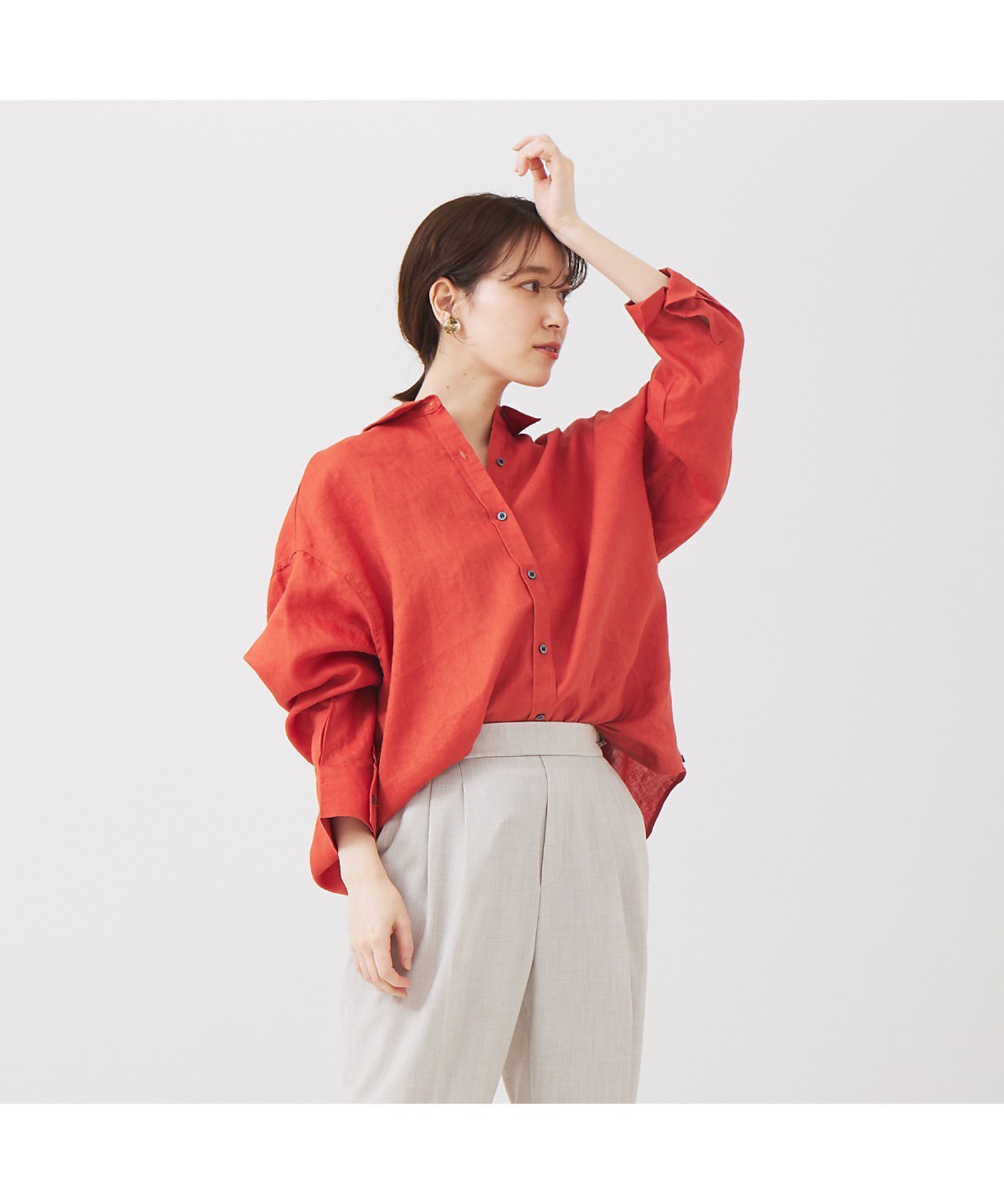 【アバハウスマヴィ/abahouse mavie】のリネン2wayカシュクールオーバーシャツ インテリア・キッズ・メンズ・レディースファッション・服の通販 founy(ファニー) 　ファッション　Fashion　レディースファッション　WOMEN　トップス・カットソー　Tops/Tshirt　シャツ/ブラウス　Shirts/Blouses　おすすめ　Recommend　カシュクール　Cachecoeur　フロント　Front　リネン　Linen　定番　Standard　ダークオレンジ|ID: prp329100004534904 ipo3291000000032048360