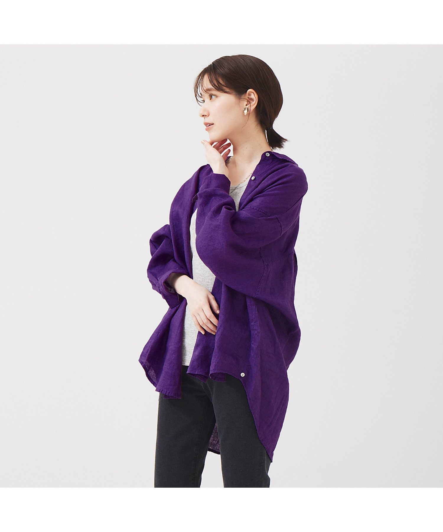 【アバハウスマヴィ/abahouse mavie】のリネン2wayカシュクールオーバーシャツ インテリア・キッズ・メンズ・レディースファッション・服の通販 founy(ファニー) 　ファッション　Fashion　レディースファッション　WOMEN　トップス・カットソー　Tops/Tshirt　シャツ/ブラウス　Shirts/Blouses　おすすめ　Recommend　カシュクール　Cachecoeur　フロント　Front　リネン　Linen　定番　Standard　パープル|ID: prp329100004534904 ipo3291000000032048363
