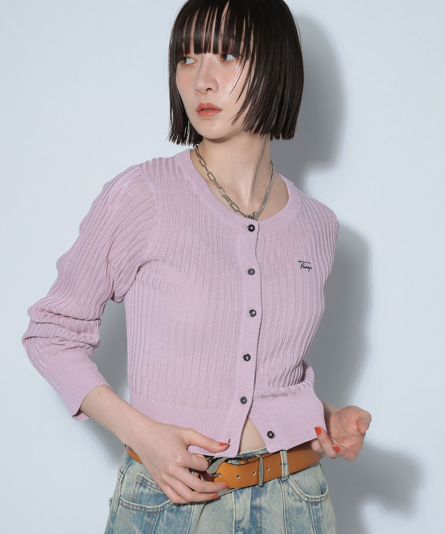 【ページボーイ/PAGEBOY】のシシュウロゴシアーリブカーディガン インテリア・キッズ・メンズ・レディースファッション・服の通販 founy(ファニー) 　ファッション　Fashion　レディースファッション　WOMEN　トップス・カットソー　Tops/Tshirt　カーディガン　Cardigans　カーディガン　Cardigan　コンパクト　Compact　ドット　Dot　メタル　Metal　ワンポイント　One Point　クリアピンク23|ID: prp329100004534910 ipo3291000000032048389
