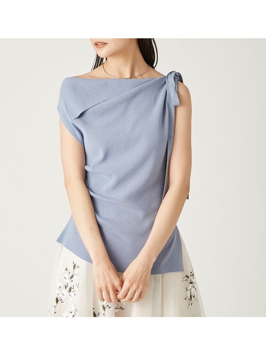 【フレイ アイディー/FRAY I.D】のアシメネックドレープニット インテリア・キッズ・メンズ・レディースファッション・服の通販 founy(ファニー) 　ファッション　Fashion　レディースファッション　WOMEN　トップス・カットソー　Tops/Tshirt　ニット　Knit Tops　アシンメトリー　Asymmetry　エレガント 上品　Elegant　ショルダー　Shoulder　シンプル　Simple　スタイリッシュ　Stylish　デコルテ　Decolletage　ドレープ　Drape　バランス　Balance　リボン　Ribbon　BLU[086]|ID: prp329100004534913 ipo3291000000032266556