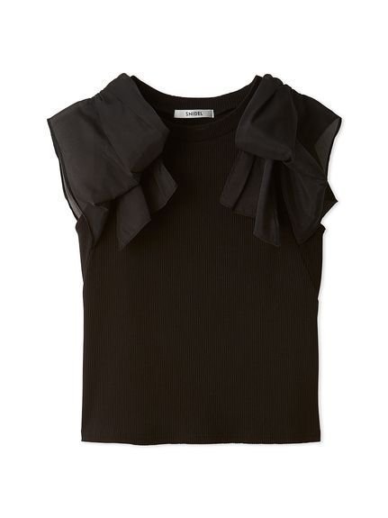 【スナイデル/SNIDEL】のリボンスリーブカットソー インテリア・キッズ・メンズ・レディースファッション・服の通販 founy(ファニー) 　ファッション　Fashion　レディースファッション　WOMEN　トップス・カットソー　Tops/Tshirt　カットソー　Cut and Sewn　オーガンジー　Organdy　カットソー　Cut And Sew　フィット　Fit　ラグジュアリー　Luxury　リボン　Ribbon　BLK[009]|ID: prp329100004534930 ipo3291000000032048474