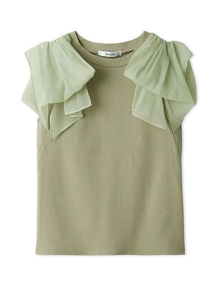 【スナイデル/SNIDEL】のリボンスリーブカットソー インテリア・キッズ・メンズ・レディースファッション・服の通販 founy(ファニー) 　ファッション　Fashion　レディースファッション　WOMEN　トップス・カットソー　Tops/Tshirt　カットソー　Cut and Sewn　オーガンジー　Organdy　カットソー　Cut And Sew　フィット　Fit　ラグジュアリー　Luxury　リボン　Ribbon　GRN[024]|ID: prp329100004534930 ipo3291000000032048475