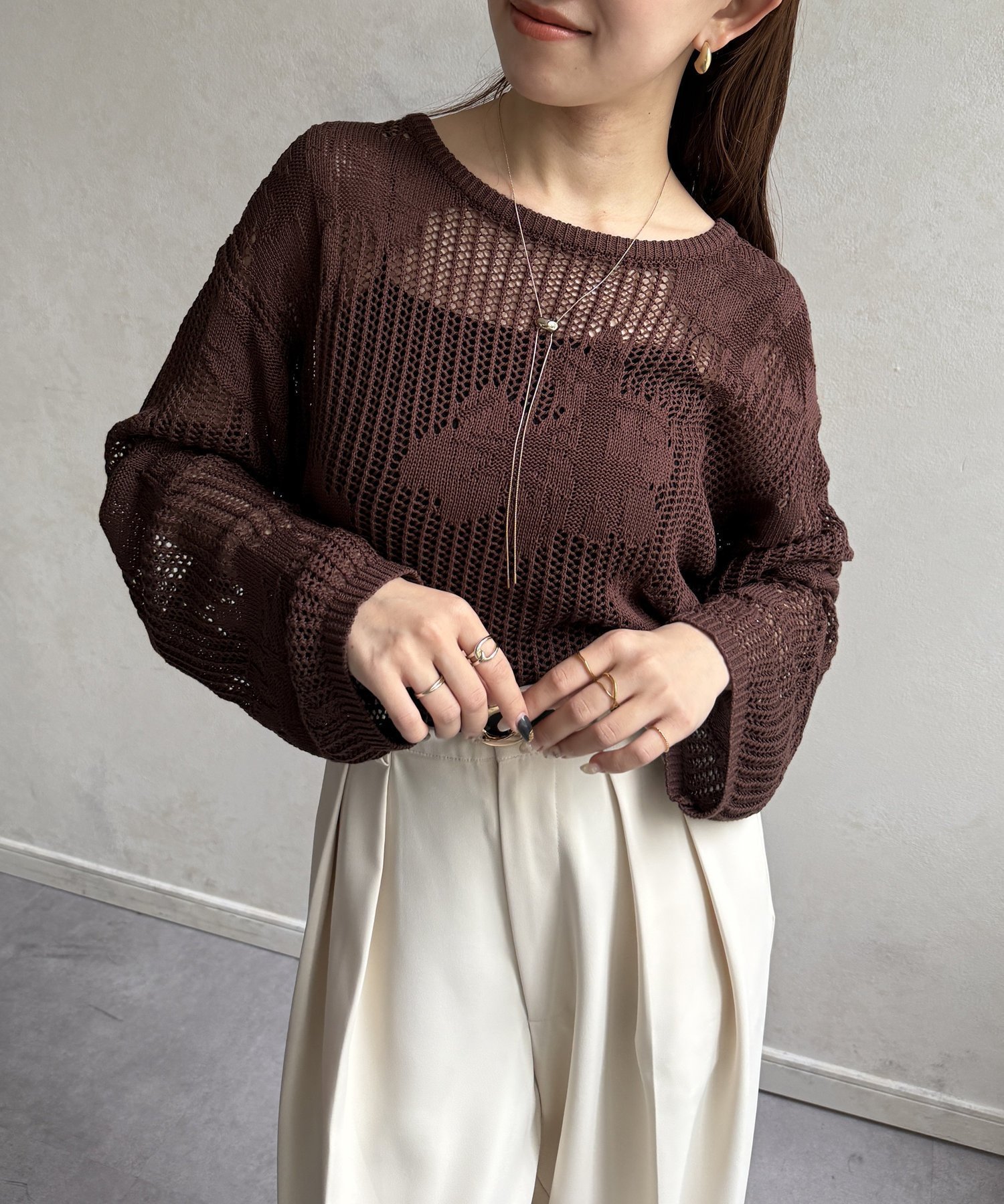【ゼヴォン/Thevon】のジャガードメッシュニット インテリア・キッズ・メンズ・レディースファッション・服の通販 founy(ファニー) 　ファッション　Fashion　レディースファッション　WOMEN　トップス・カットソー　Tops/Tshirt　ニット　Knit Tops　インナー　Inner　春　Spring　キャミソール　Camisole　ベーシック　Basic　マーメイド　Mermaid　メッシュ　Mesh　ルーズ　Loose　S/S・春夏　Ss・Spring/Summer　夏　Summer　2025年　2025　2025春夏・S/S　Ss,Spring/Summer,2025　ブラウン|ID: prp329100004534931 ipo3291000000032048479