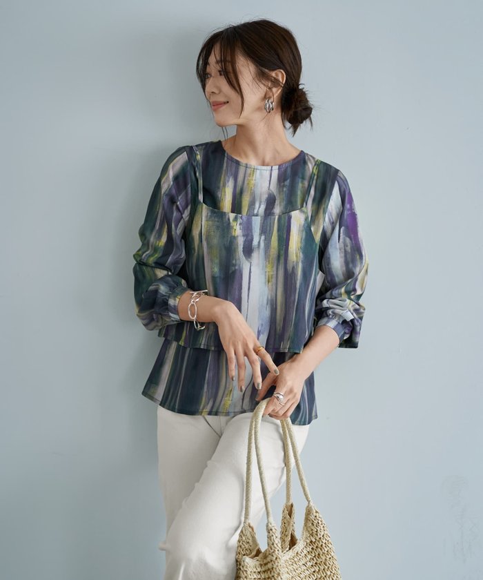【スタイルデリ/STYLE DELI】の重ね着キャミセット水彩ストライプ柄ブラウス インテリア・キッズ・メンズ・レディースファッション・服の通販 founy(ファニー) https://founy.com/ ファッション Fashion レディースファッション WOMEN トップス・カットソー Tops/Tshirt キャミソール / ノースリーブ No Sleeves シャツ/ブラウス Shirts/Blouses イエロー Yellow 春 Spring 秋 Autumn/Fall カットソー Cut And Sew カフス Cuffs キャミ Cami キャミソール Camisole グラデーション Gradation シンプル Simple スタイリッシュ Stylish ストライプ Stripe スリット Slit セットアップ Set Up タートル Turtle 長袖 Long Sleeve バランス Balance パープル Purple パール Pearl ビスチェ Bustier フォルム Form プリント Print ベーシック Basic ポケット Pocket ミックス Mix モノトーン Monotone |ID: prp329100004534942 ipo3291000000032048523