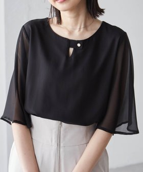 【ラナン/Ranan】のRanan/ひんやり!フレアー袖シフォンブラウス 人気、トレンドファッション・服の通販 founy(ファニー) ファッション Fashion レディースファッション WOMEN トップス・カットソー Tops/Tshirt シャツ/ブラウス Shirts/Blouses エアリー Airy シフォン Chiffon ドット Dot ポケット Pocket 夏 Summer エレガント 上品 Elegant |ID:prp329100004534947