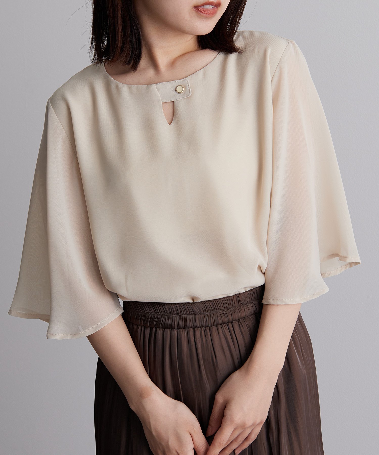 【ラナン/Ranan】のRanan/ひんやり!フレアー袖シフォンブラウス インテリア・キッズ・メンズ・レディースファッション・服の通販 founy(ファニー) 　ファッション　Fashion　レディースファッション　WOMEN　トップス・カットソー　Tops/Tshirt　シャツ/ブラウス　Shirts/Blouses　エアリー　Airy　シフォン　Chiffon　ドット　Dot　ポケット　Pocket　夏　Summer　エレガント 上品　Elegant　BE|ID: prp329100004534947 ipo3291000000032048547