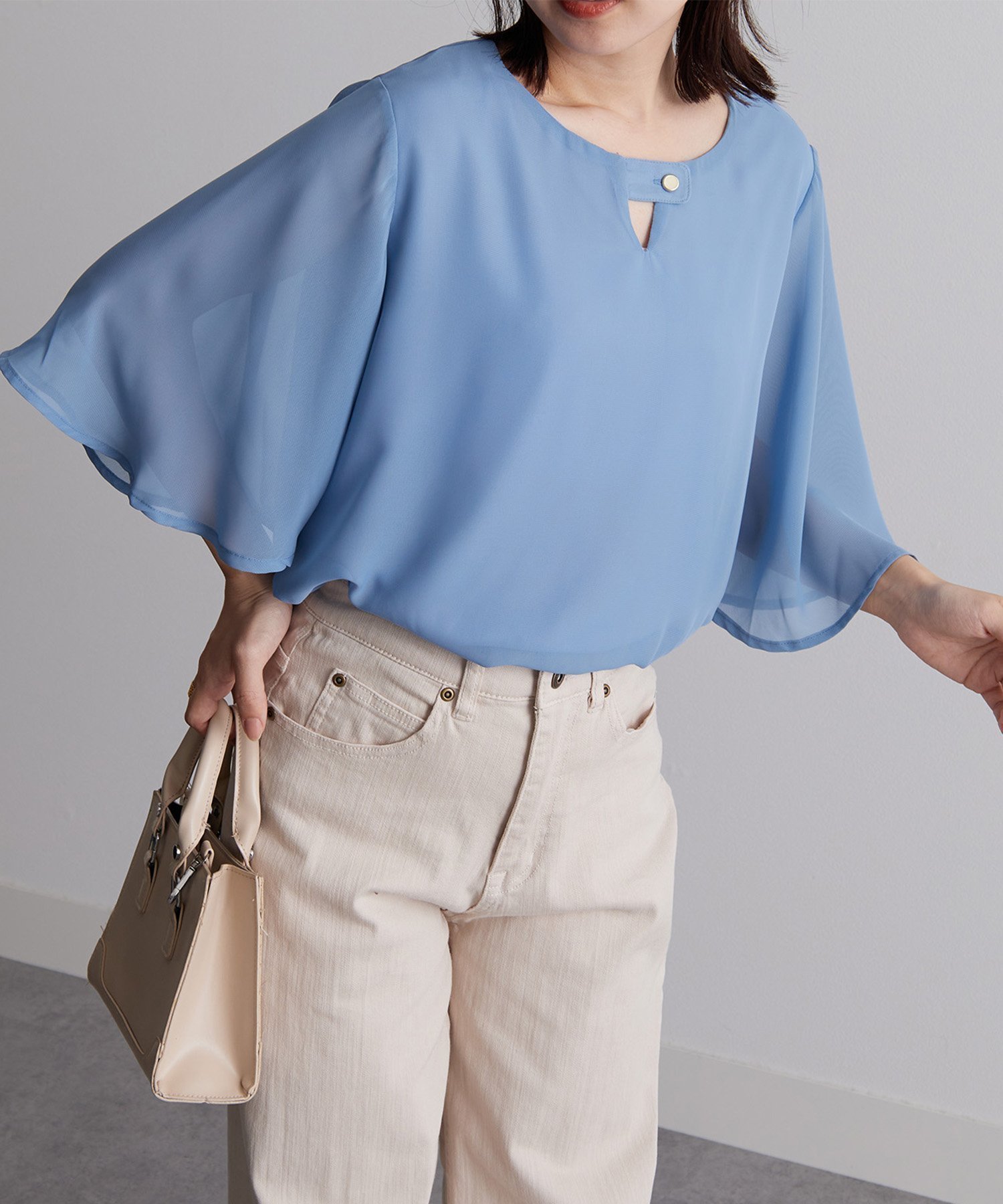 【ラナン/Ranan】のRanan/ひんやり!フレアー袖シフォンブラウス インテリア・キッズ・メンズ・レディースファッション・服の通販 founy(ファニー) 　ファッション　Fashion　レディースファッション　WOMEN　トップス・カットソー　Tops/Tshirt　シャツ/ブラウス　Shirts/Blouses　エアリー　Airy　シフォン　Chiffon　ドット　Dot　ポケット　Pocket　夏　Summer　エレガント 上品　Elegant　DABU|ID: prp329100004534947 ipo3291000000032048549