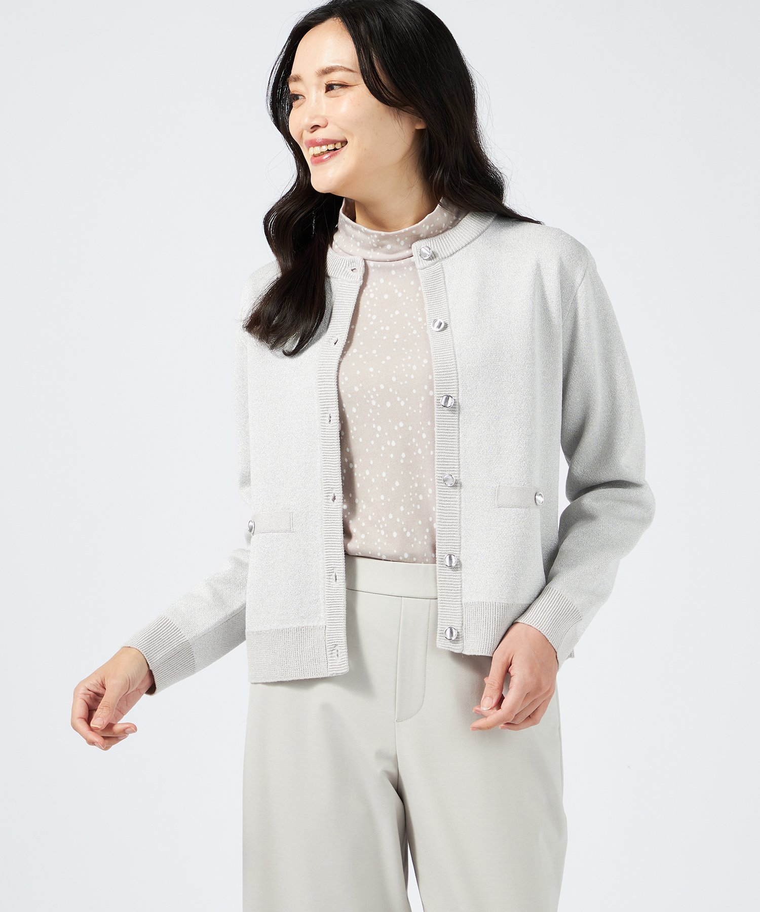 【その他のブランド/Other】のラメニットカーディガン インテリア・キッズ・メンズ・レディースファッション・服の通販 founy(ファニー) 　ファッション　Fashion　レディースファッション　WOMEN　トップス・カットソー　Tops/Tshirt　ニット　Knit Tops　カーディガン　Cardigans　カーディガン　Cardigan　エレガント 上品　Elegant　ライトグレー|ID: prp329100004534964 ipo3291000000032048623