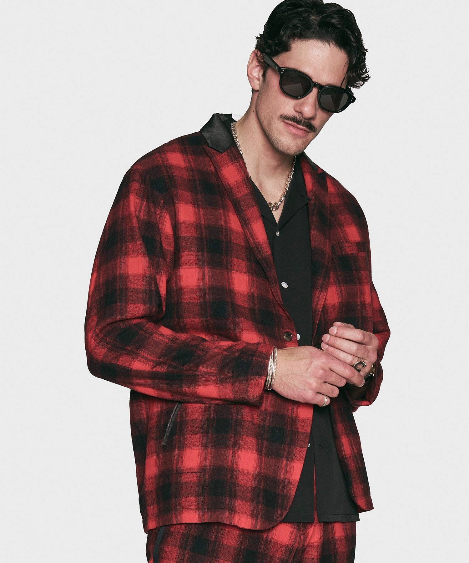 【ガーデン/GARDEN / MEN】のJAX 2B BLAZER CHECK JACKET インテリア・キッズ・メンズ・レディースファッション・服の通販 founy(ファニー) 　ファッション　Fashion　メンズファッション　MEN　サテン　Satin　スーツ　Suit　ポケット　Pocket　RED|ID: prp329100004535457 ipo3291000000032051495