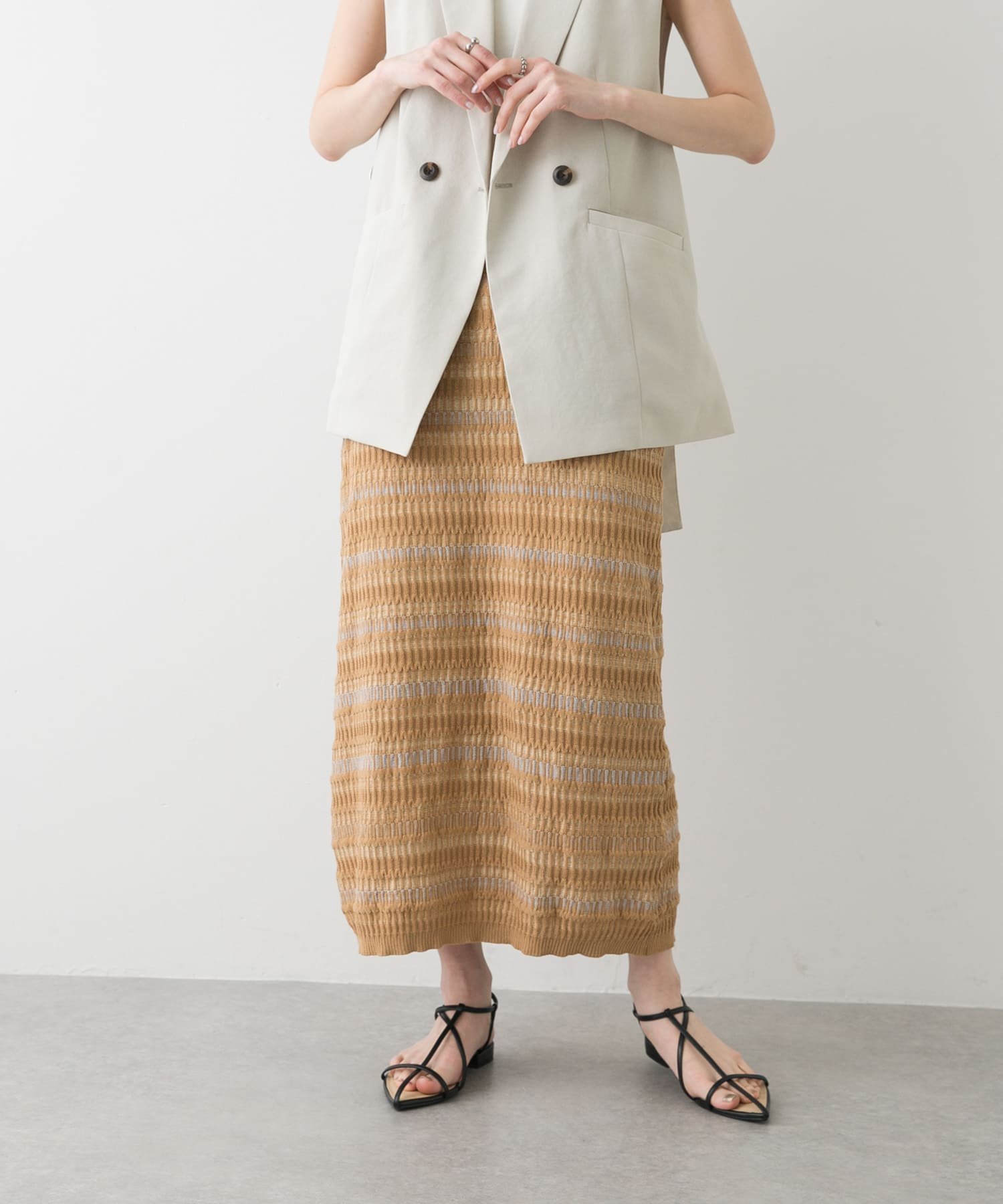 【センスオブプレイス/SENSE OF PLACE by URBAN RESEARCH】のマルチボーダーニットスカート インテリア・キッズ・メンズ・レディースファッション・服の通販 founy(ファニー) 　ファッション　Fashion　レディースファッション　WOMEN　スカート　Skirt　2025年　2025　2025春夏・S/S　Ss,Spring/Summer,2025　セットアップ　Set Up　夏　Summer　S/S・春夏　Ss・Spring/Summer　無地　Plain Color　BEIGE|ID: prp329100004535498 ipo3291000000032051683