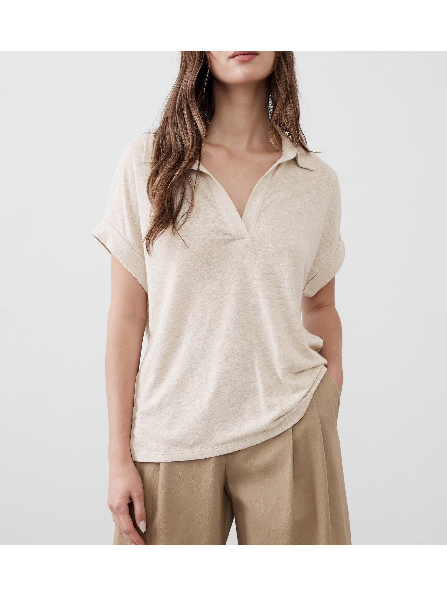 【バナナリパブリック ファクトリーストア/BANANA REPUBLIC FACTORY STORE】のBANANA REPUBLIC FACTORY STORE リネンブレンド ジョニーカラーTシャツ インテリア・キッズ・メンズ・レディースファッション・服の通販 founy(ファニー) 　ファッション　Fashion　レディースファッション　Ladies' Fashion Online　トップス・カットソー　Tops/Tshirt　シャツ/ブラウス　Shirts/Blouses　ロング / Tシャツ　T-Shirts　シンプル　Simple　リネン　Linen　エレガント 上品　Elegant　NATURAL|ID: prp329100004535503 ipo3291000000032689797