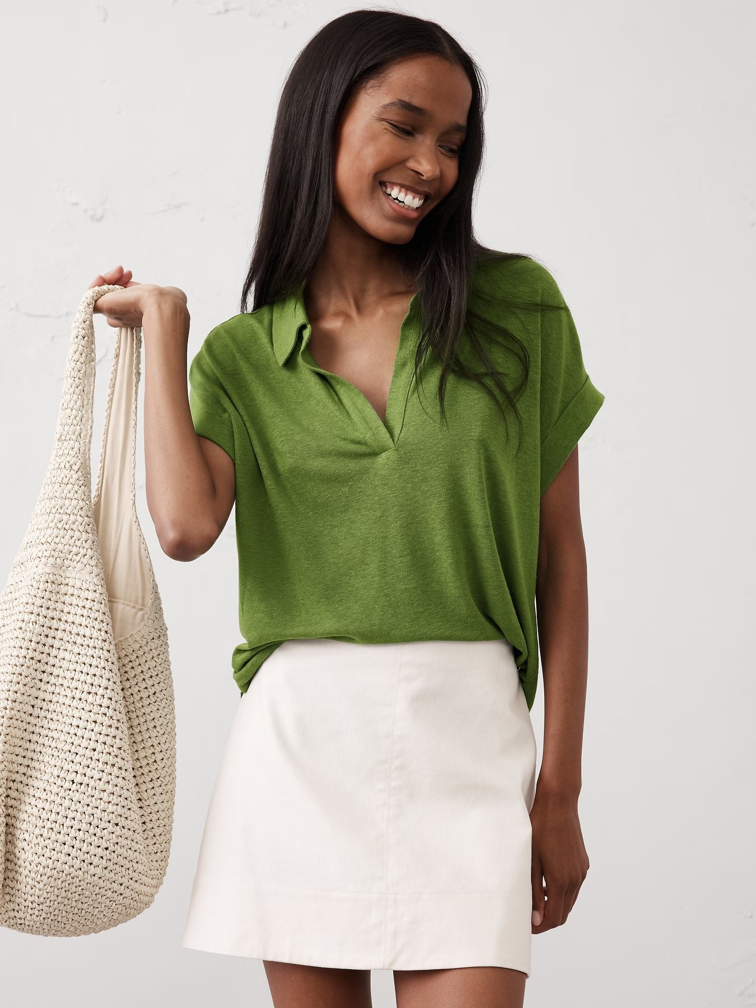 【バナナリパブリック ファクトリーストア/BANANA REPUBLIC FACTORY STORE】のBANANA REPUBLIC FACTORY STORE リネンブレンド ジョニーカラーTシャツ インテリア・キッズ・メンズ・レディースファッション・服の通販 founy(ファニー) 　ファッション　Fashion　レディースファッション　Ladies' Fashion Online　トップス・カットソー　Tops/Tshirt　シャツ/ブラウス　Shirts/Blouses　ロング / Tシャツ　T-Shirts　シンプル　Simple　リネン　Linen　エレガント 上品　Elegant　CHARMED|ID: prp329100004535503 ipo3291000000032689800