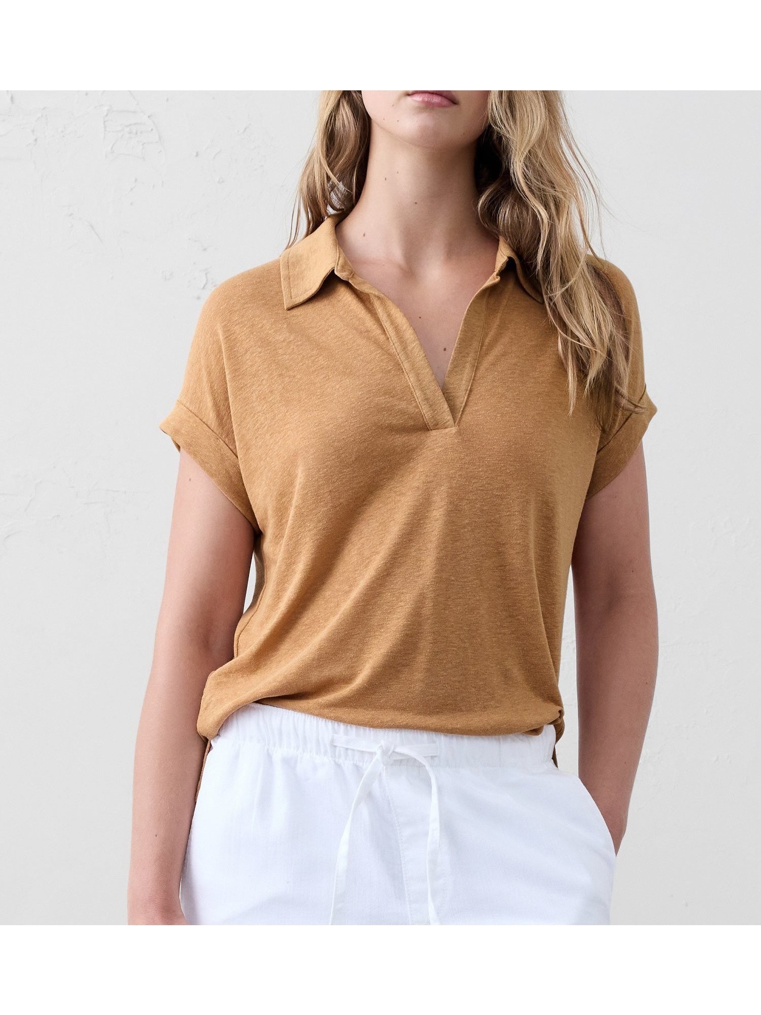 【バナナリパブリック ファクトリーストア/BANANA REPUBLIC FACTORY STORE】のBANANA REPUBLIC FACTORY STORE リネンブレンド ジョニーカラーTシャツ インテリア・キッズ・メンズ・レディースファッション・服の通販 founy(ファニー) 　ファッション　Fashion　レディースファッション　Ladies' Fashion Online　トップス・カットソー　Tops/Tshirt　シャツ/ブラウス　Shirts/Blouses　ロング / Tシャツ　T-Shirts　シンプル　Simple　リネン　Linen　エレガント 上品　Elegant　ENGLISH_TOFFEE|ID: prp329100004535503 ipo3291000000032689802
