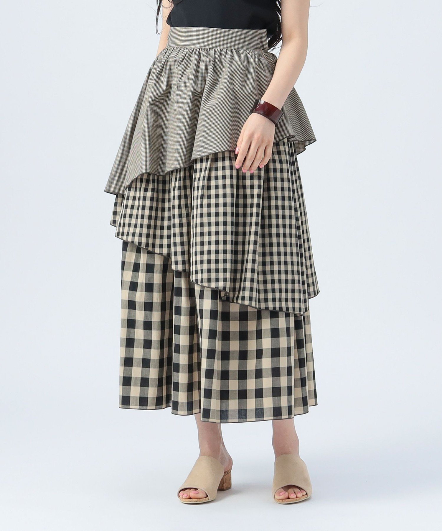 【ビームス ハート/BEAMS HEART】のギンガムチェック カラーメロー スカート インテリア・キッズ・メンズ・レディースファッション・服の通販 founy(ファニー) 　ファッション　Fashion　レディースファッション　WOMEN　スカート　Skirt　アシンメトリー　Asymmetry　ギンガム　Gingham　サイドジップ　Side Zip　シンプル　Simple　チェック　Check　ティアード　Tiered　フェミニン　Feminine　ロング　Long　BEIGE|ID: prp329100004535670 ipo3291000000032052519