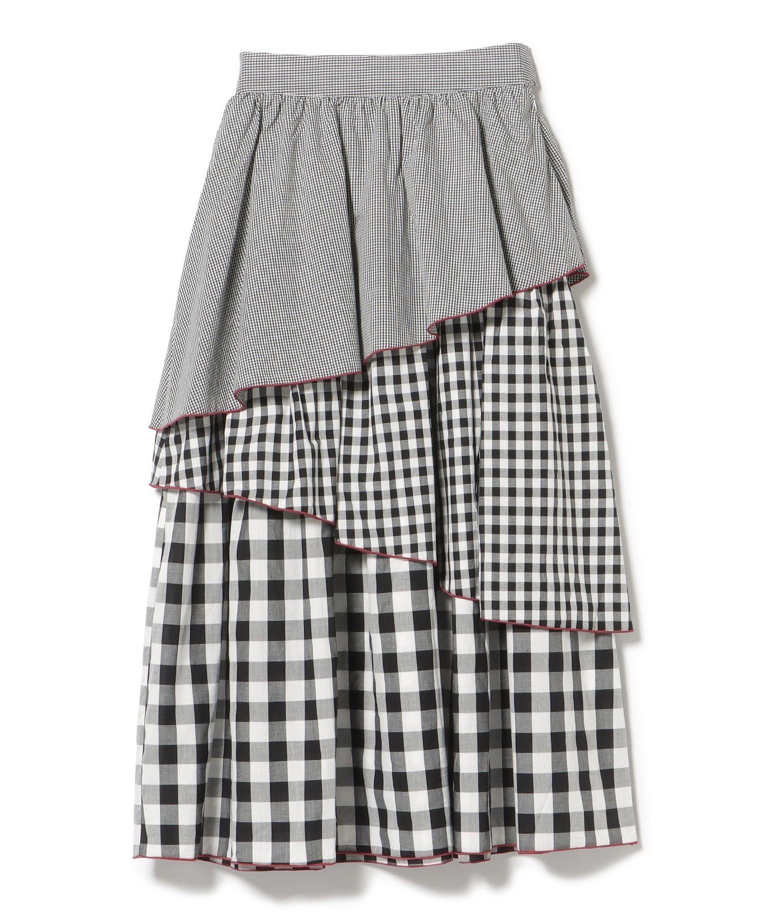 【ビームス ハート/BEAMS HEART】のギンガムチェック カラーメロー スカート インテリア・キッズ・メンズ・レディースファッション・服の通販 founy(ファニー) 　ファッション　Fashion　レディースファッション　WOMEN　スカート　Skirt　アシンメトリー　Asymmetry　ギンガム　Gingham　サイドジップ　Side Zip　シンプル　Simple　チェック　Check　ティアード　Tiered　フェミニン　Feminine　ロング　Long　BLACK|ID: prp329100004535670 ipo3291000000032052521