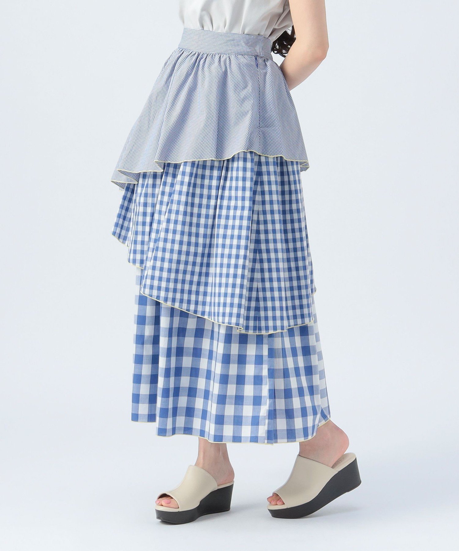 【ビームス ハート/BEAMS HEART】のギンガムチェック カラーメロー スカート インテリア・キッズ・メンズ・レディースファッション・服の通販 founy(ファニー) 　ファッション　Fashion　レディースファッション　WOMEN　スカート　Skirt　アシンメトリー　Asymmetry　ギンガム　Gingham　サイドジップ　Side Zip　シンプル　Simple　チェック　Check　ティアード　Tiered　フェミニン　Feminine　ロング　Long　BLUE|ID: prp329100004535670 ipo3291000000032052524