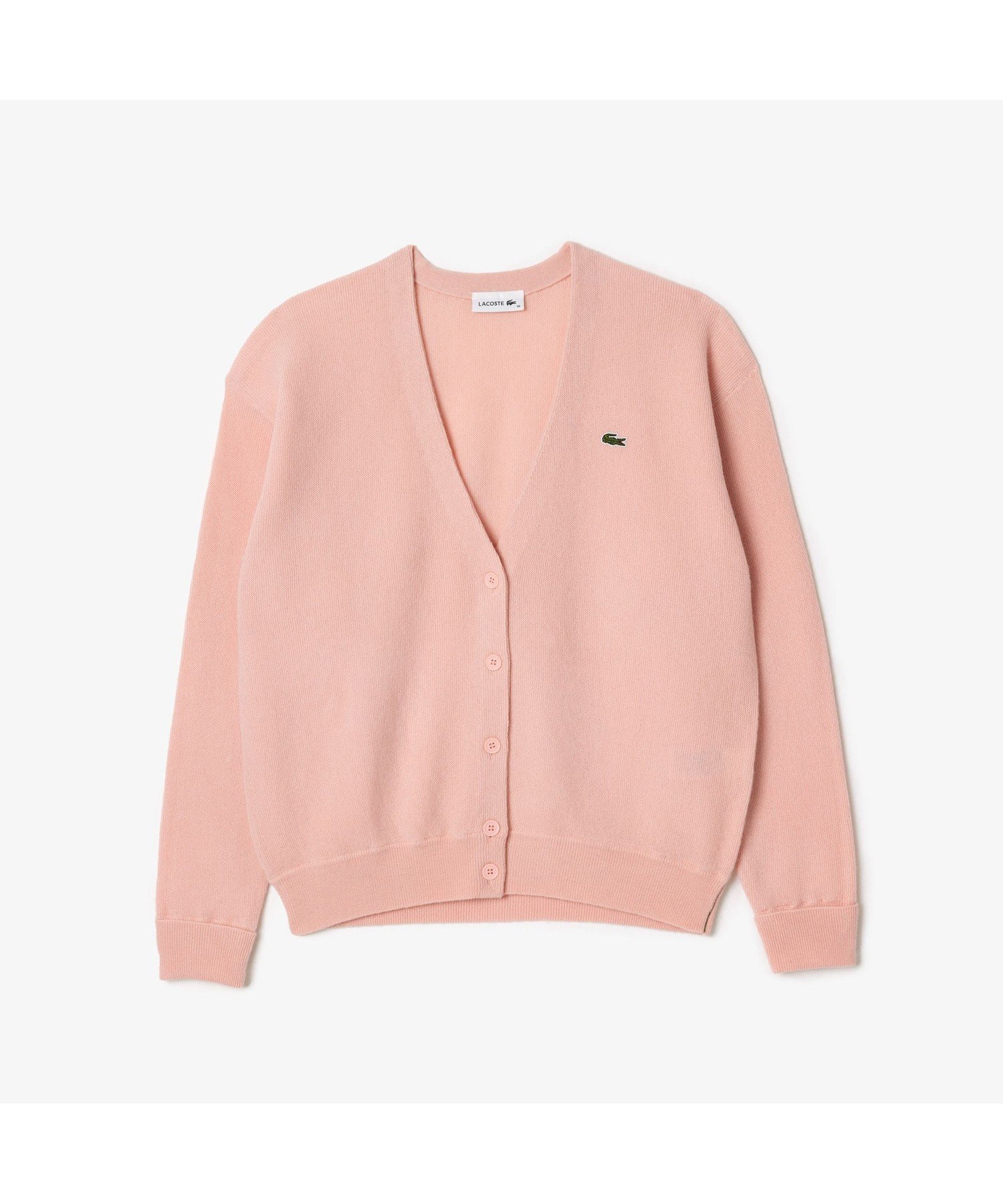 【ラコステ/LACOSTE】のプレーンVネックニットカーディガン インテリア・キッズ・メンズ・レディースファッション・服の通販 founy(ファニー) 　ファッション　Fashion　レディースファッション　WOMEN　トップス・カットソー　Tops/Tshirt　ニット　Knit Tops　カーディガン　Cardigans　Vネック　V-Neck　フロント　Front　プレーン　Plane　ラバー　Rubber　ピンク|ID: prp329100004535677 ipo3291000000032052556