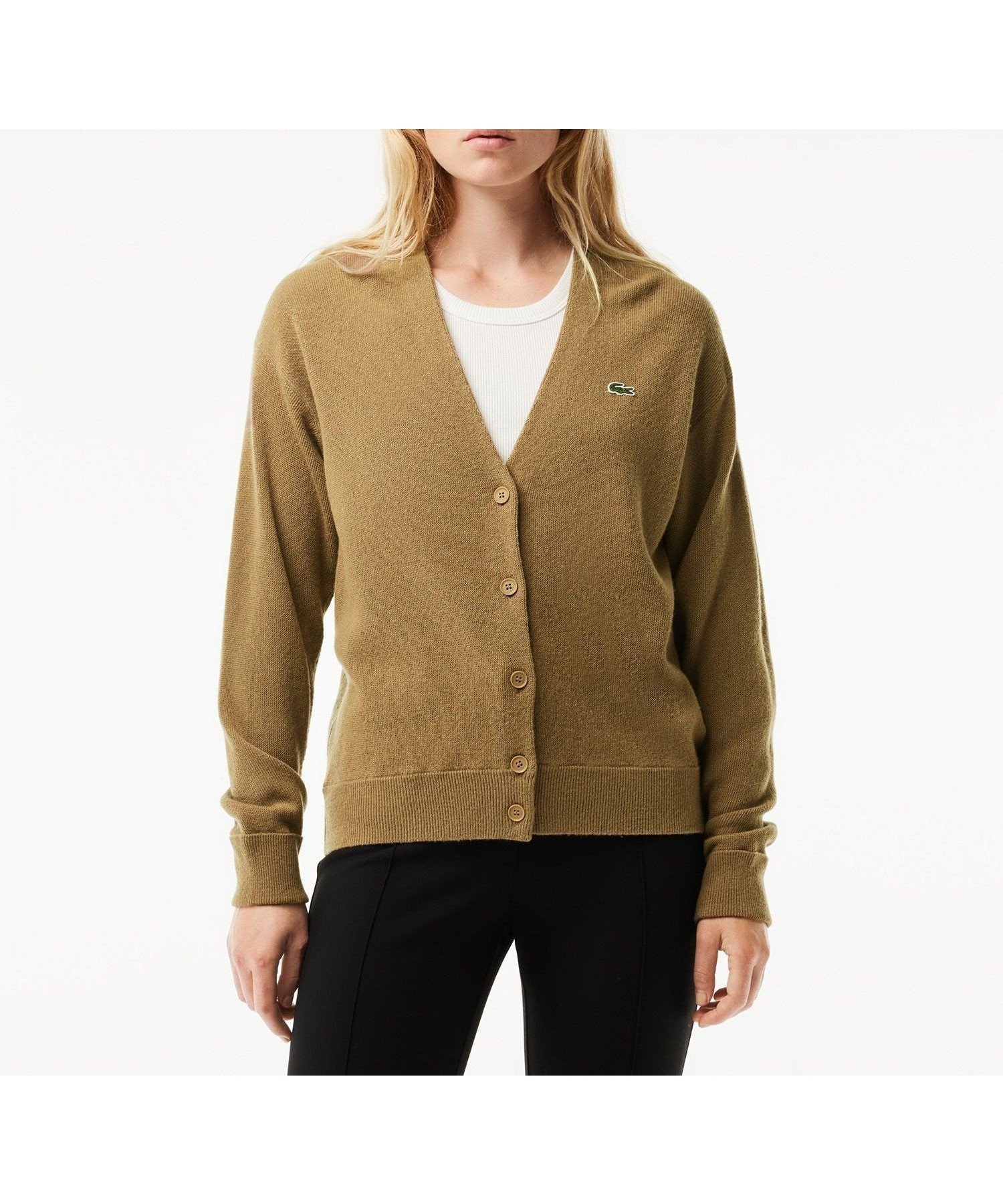 【ラコステ/LACOSTE】のプレーンVネックニットカーディガン インテリア・キッズ・メンズ・レディースファッション・服の通販 founy(ファニー) 　ファッション　Fashion　レディースファッション　WOMEN　トップス・カットソー　Tops/Tshirt　ニット　Knit Tops　カーディガン　Cardigans　Vネック　V-Neck　フロント　Front　プレーン　Plane　ラバー　Rubber　ブラウン|ID: prp329100004535677 ipo3291000000032052558