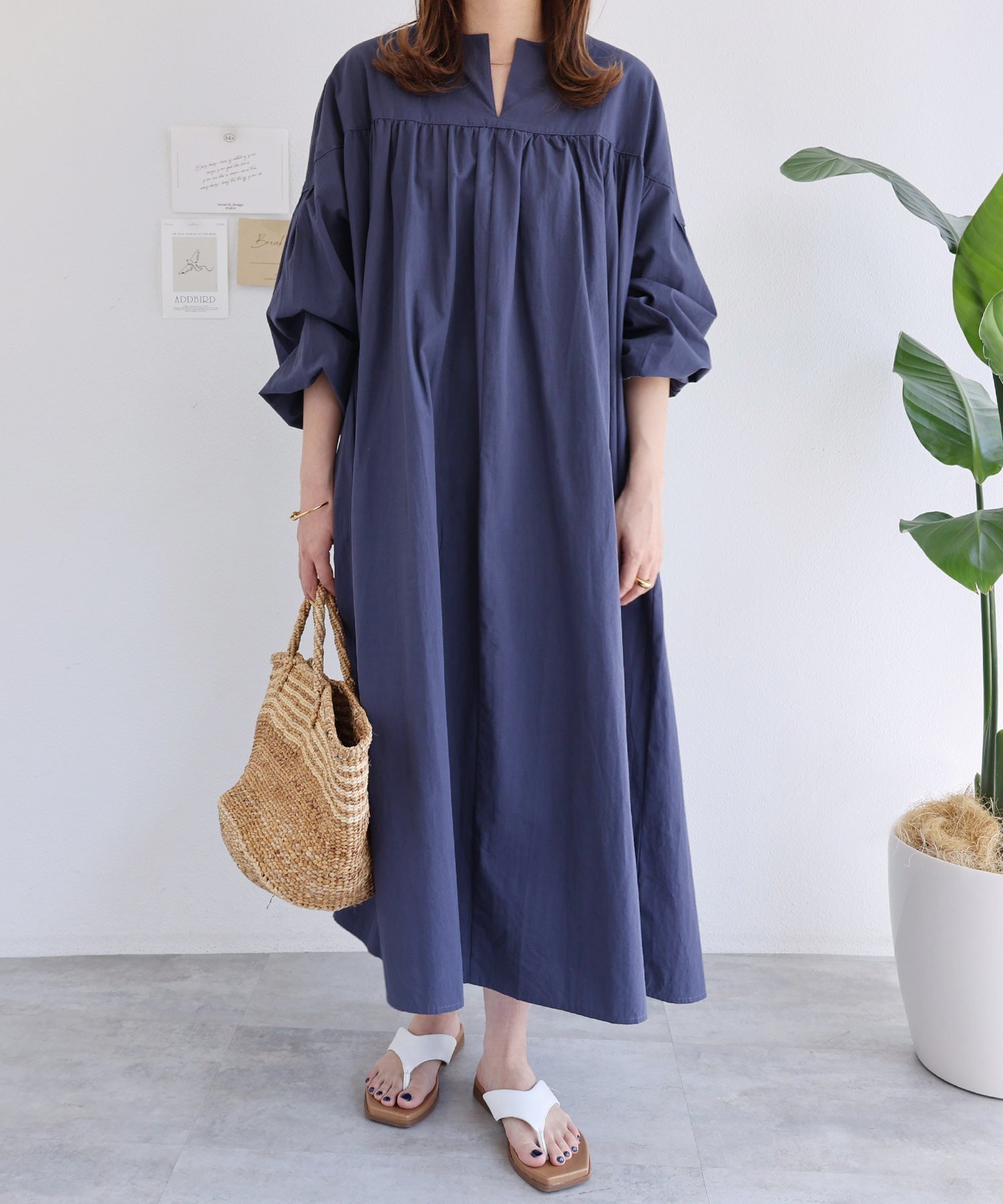 【アンドミー/andme】のワッシャーコットン Aライン ロングワンピース インテリア・キッズ・メンズ・レディースファッション・服の通販 founy(ファニー) 　ファッション　Fashion　レディースファッション　Fashion for Women　ワンピース　Dresses　おすすめ　Recommended / Our Picks　ギャザー　Gathered, Ruffled　ロング　Long, Long-Length　ネイビー|ID: prp329100004535816 ipo3291000000033555563
