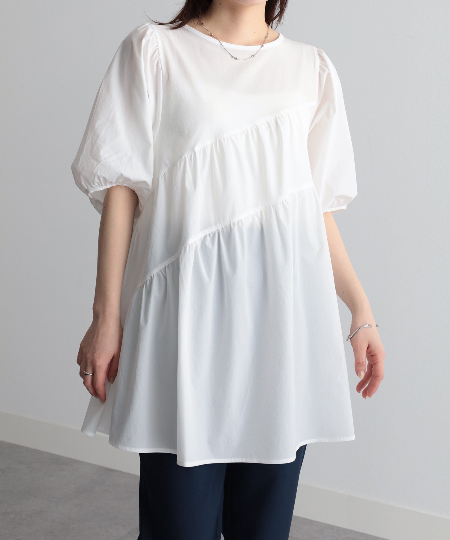 【ラナン/Ranan】のひんやり!ななめティアードチュニック インテリア・キッズ・メンズ・レディースファッション・服の通販 founy(ファニー) 　ファッション　Fashion　レディースファッション　Ladies' Fashion Online　トップス・カットソー　Tops/Tshirt　スタイリッシュ　Stylish　チュニック　Tunic　ティアード　Tiered　ミックス　Mix　WH|ID: prp329100004535836 ipo3291000000032636825