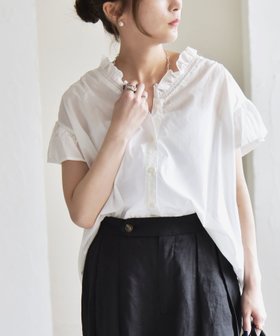 【シップス フォー ウィメン/SHIPS】 quaranciel 手洗い可能 コットン フリルネック フレアスリーブ ブラウス人気、トレンドファッション・服の通販 founy(ファニー) ファッション Fashion レディースファッション Fashion for Women トップス・カットソー Cut & Sew Tops シャツ・ブラウス・オフィスカジュアル Elegant Blouses & Button-Ups おすすめ Recommended / Our Picks シアー Sheer, See-Through スリーブ Sleeve, Long Sleeve / Short Sleeve デニム Denim, Jeans Material フリル Frill, Ruffle フレア Flare, Flared エレガント 上品 Elegant 夏 Summer 洗える Machine Washable |ID:prp329100004535840
