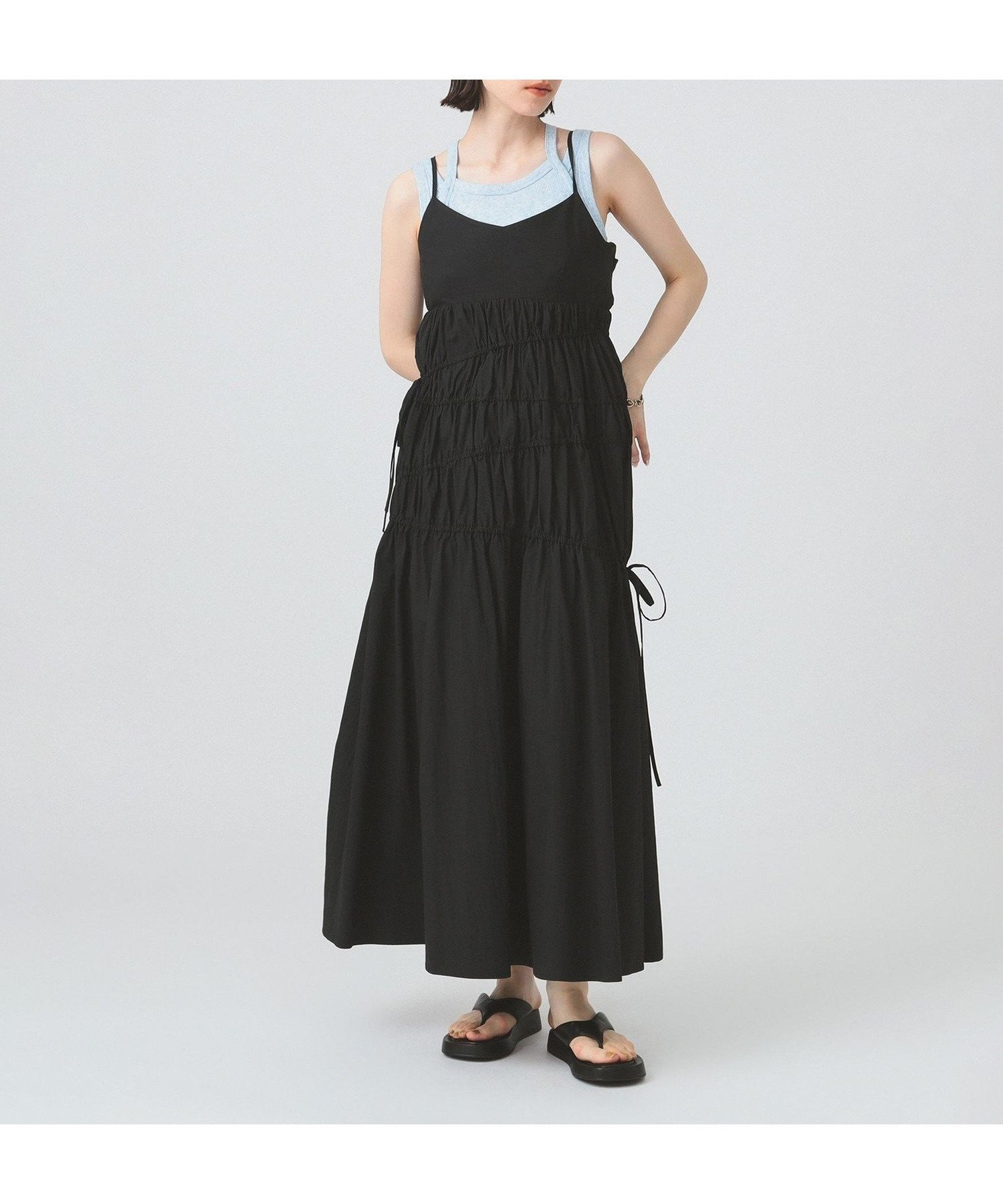 【ビームス ウイメン/BEAMS】のシャーリング キャミ ワンピース インテリア・キッズ・メンズ・レディースファッション・服の通販 founy(ファニー) 　ファッション　Fashion　レディースファッション　WOMEN　ワンピース　Dress　キャミワンピース　No Sleeve Dresses　アシンメトリー　Asymmetry　インナー　Inner　キャミ　Cami　シャーリング　Shirring　タンク　Tank　トレンド　Trend　プリント　Print　リボン　Ribbon　BLACK|ID: prp329100004536004 ipo3291000000032054306