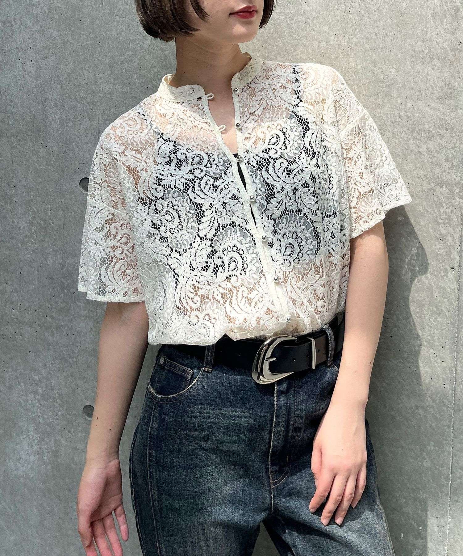 【ページボーイ/PAGEBOY】のレースバンドカラーシャツ インテリア・キッズ・メンズ・レディースファッション・服の通販 founy(ファニー) 　ファッション　Fashion　レディースファッション　Fashion for Women　トップス・カットソー　Cut & Sew Tops　シャツ・ブラウス・オフィスカジュアル　Elegant Blouses & Button-Ups　おすすめ　Recommended / Our Picks　メタル　Metal, Metal Parts　レース　Lace, Lace Fabric　羽織　Haori, Light Jacket　アイボリー06|ID: prp329100004536120 ipo3291000000032743463