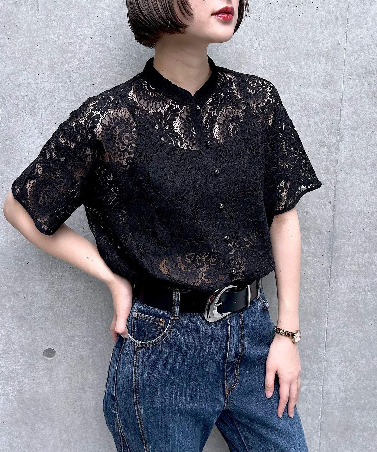 【ページボーイ/PAGEBOY】のレースバンドカラーシャツ インテリア・キッズ・メンズ・レディースファッション・服の通販 founy(ファニー) 　ファッション　Fashion　レディースファッション　Fashion for Women　トップス・カットソー　Cut & Sew Tops　シャツ・ブラウス・オフィスカジュアル　Elegant Blouses & Button-Ups　おすすめ　Recommended / Our Picks　メタル　Metal, Metal Parts　レース　Lace, Lace Fabric　羽織　Haori, Light Jacket　ブラック09|ID: prp329100004536120 ipo3291000000032743466
