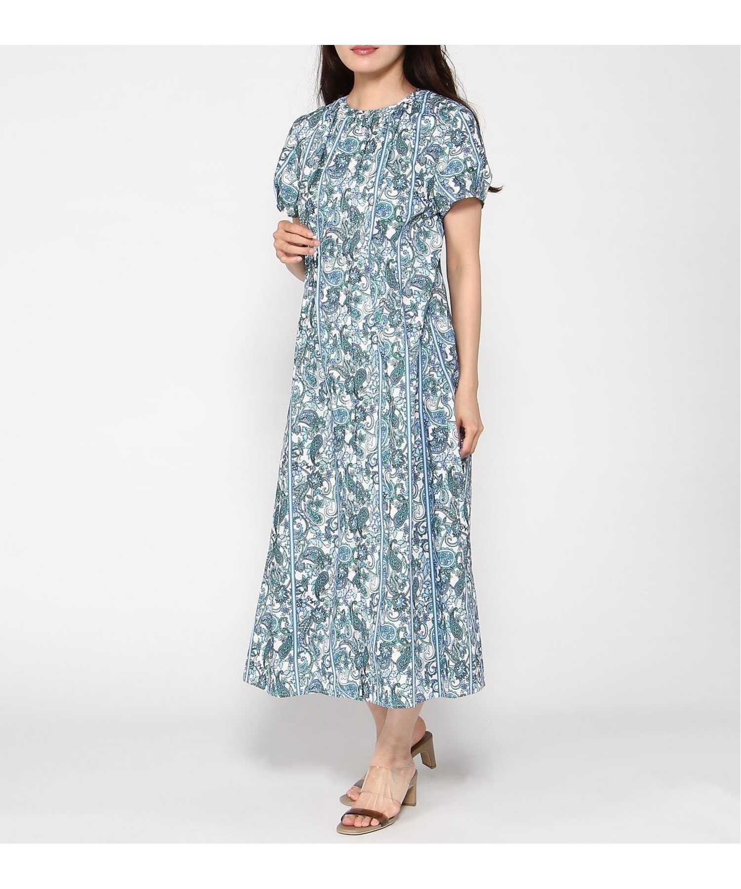 【ナラ カミーチェ/NARACAMICIE】のNALACARA ウエストタックペイズリーワンピース 人気、トレンドファッション・服の通販 founy(ファニー) 　ファッション　Fashion　レディースファッション　WOMEN　ワンピース　Dress　オケージョン　Occasion　キャップ　Cap　コンシャス　Conscious　ストライプ　Stripe　スリーブ　Sleeve　プリント　Print　ペイズリー　Paisley　エレガント 上品　Elegant　夏　Summer　 other-1|ID: prp329100004536133 ipo3291000000032054897