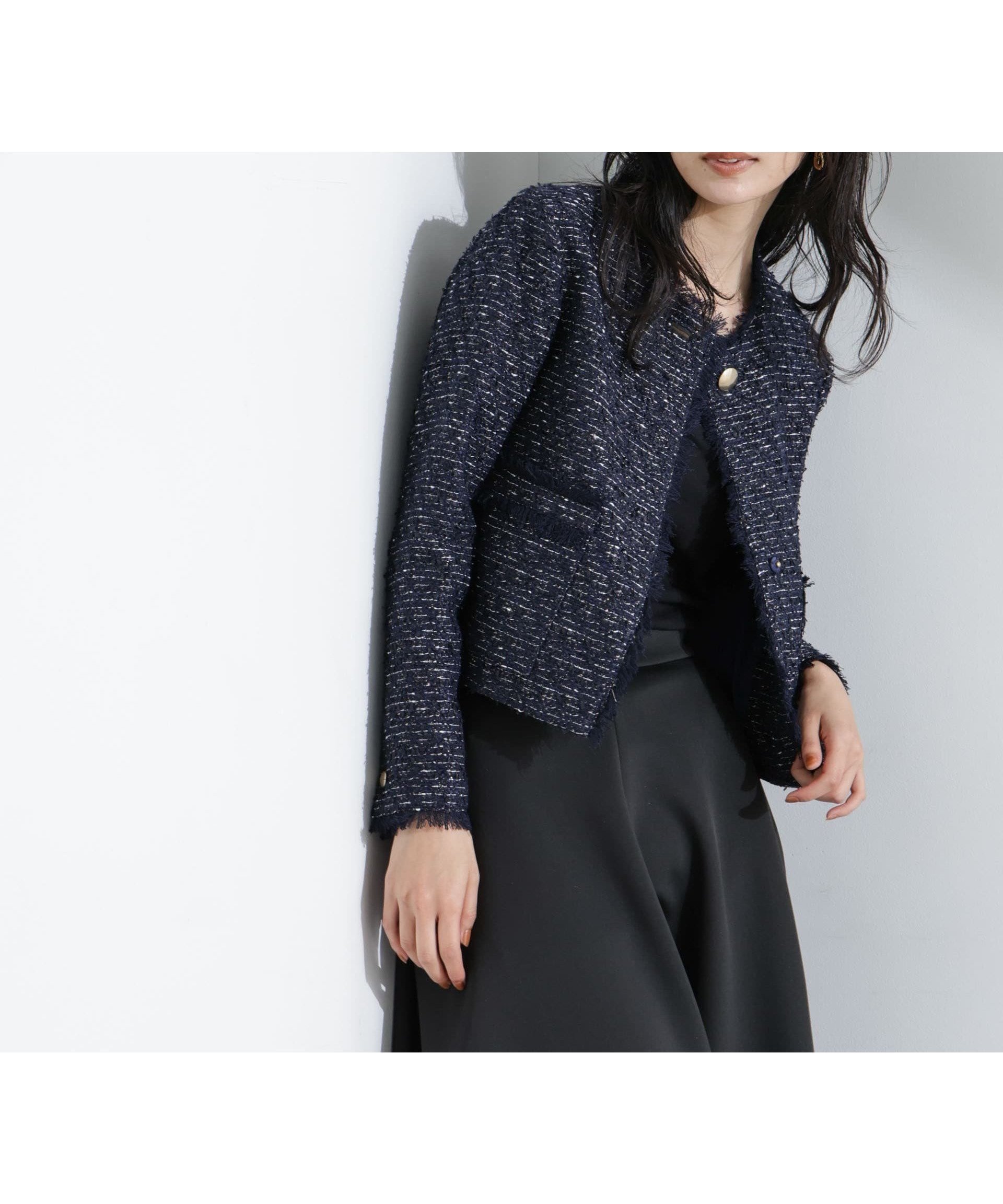 【ナノ ユニバース/nano universe】のコンパクトツィードジャケット インテリア・キッズ・メンズ・レディースファッション・服の通販 founy(ファニー) 　ファッション　Fashion　レディースファッション　WOMEN　アウター　Coat Outerwear　ジャケット　Jackets　クラシカル　Classical　コンパクト　Compact　ショート　Short　シンプル　Simple　ジャケット　Jacket　ツィード　Tweed　ツイード　Tweed　デニム　Denim　フリンジ　Fringe　ボトム　Bottom　ポケット　Pocket　モノトーン　Monotone　セレモニー　Ceremony　2025年　2025　2025春夏・S/S　Ss,Spring/Summer,2025　D.ネイビー1|ID: prp329100004536176 ipo3291000000032055127