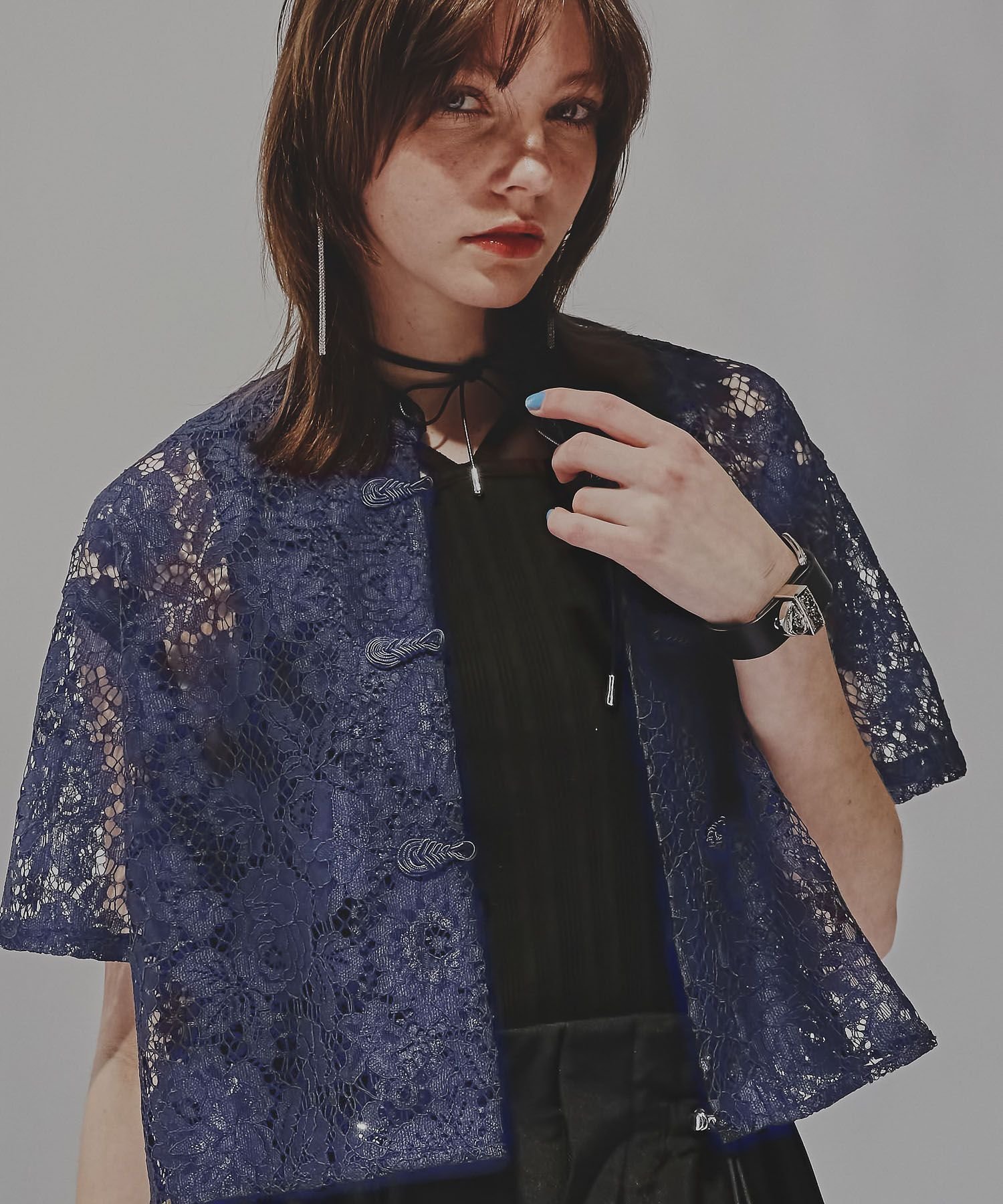 【ハレ/HARE】のチャイナレースシャツ インテリア・キッズ・メンズ・レディースファッション・服の通販 founy(ファニー) 　ファッション　Fashion　レディースファッション　WOMEN　トップス・カットソー　Tops/Tshirt　シャツ/ブラウス　Shirts/Blouses　キャミソール　Camisole　ショート　Short　バランス　Balance　レース　Race　半袖　Short Sleeve　夏　Summer　羽織　Haori　ネイビー85|ID: prp329100004536205 ipo3291000000032055268