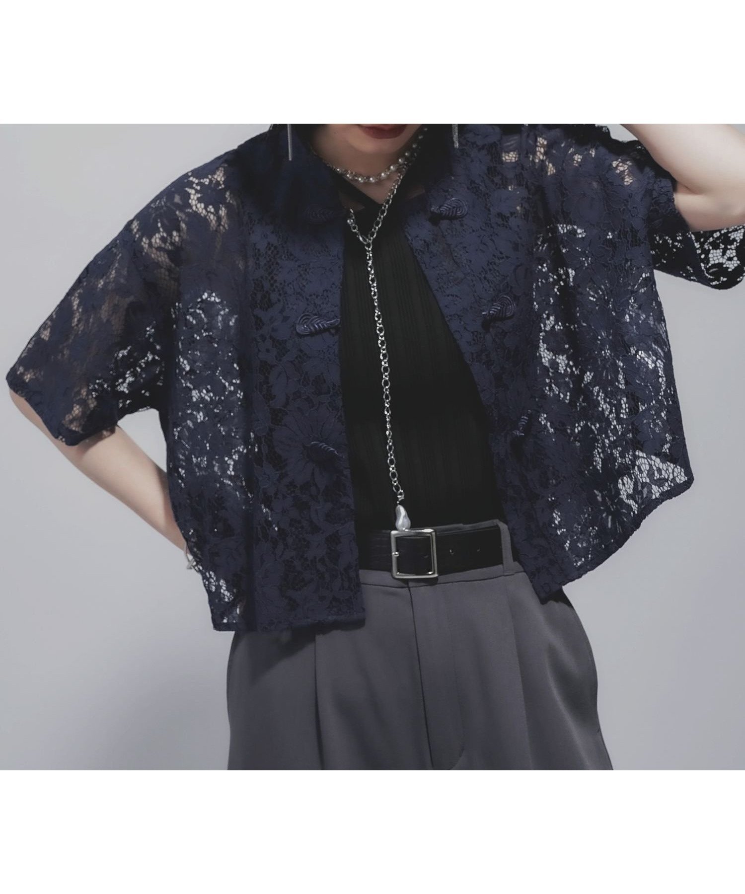 【ハレ/HARE】のチャイナレースシャツ インテリア・キッズ・メンズ・レディースファッション・服の通販 founy(ファニー) 　ファッション　Fashion　レディースファッション　Ladies' Fashion Online　トップス・カットソー　Tops/Tshirt　シャツ/ブラウス　Shirts/Blouses　キャミソール　Camisole　ショート　Short　バランス　Balance　レース　Race　半袖　Short Sleeve　夏　Summer　羽織　Haori　ブルー86|ID: prp329100004536205 ipo3291000000032598078