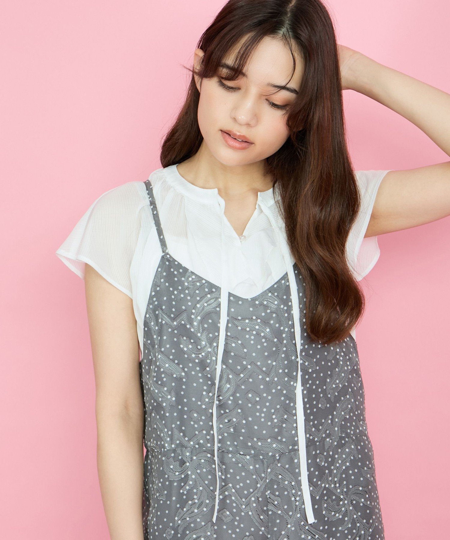 【クイーンズ コート/QUEENS COURT】のシアージャカードドットサロペット≪手洗い可能≫ インテリア・キッズ・メンズ・レディースファッション・服の通販 founy(ファニー) 　ファッション　Fashion　レディースファッション　WOMEN　ワンピース　Dress　サロペット　Salopette　ギャザー　Gather　シアー　Sheer　ジャカード　Jacquard　センター　Center　ドット　Dot　プリント　Print　ポケット　Pocket　エレガント 上品　Elegant　グレー系その他|ID: prp329100004536256 ipo3291000000032055574