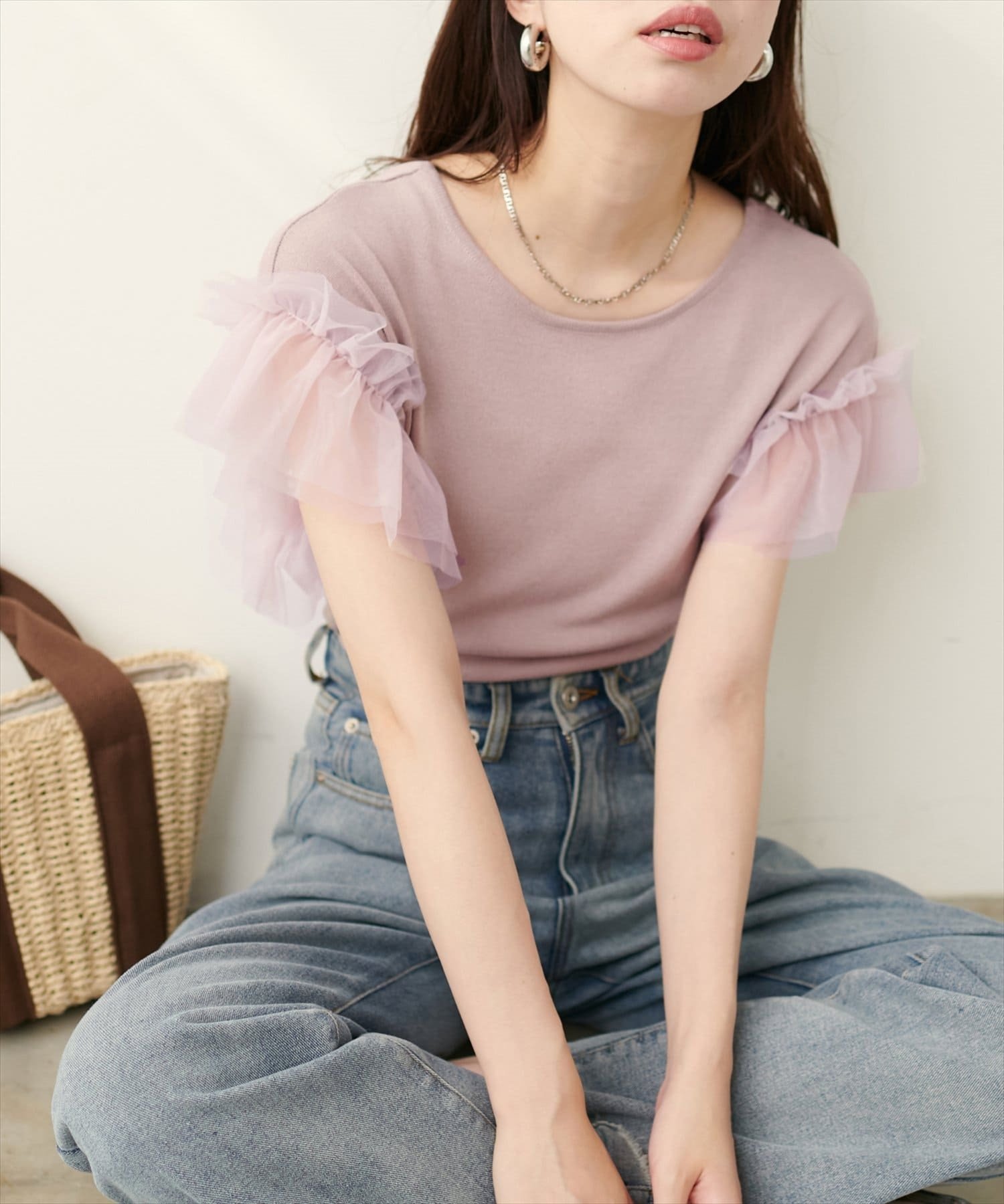 【ナチュラルクチュール/natural couture】の【WEB限定】チュールフリルドッキングニット インテリア・キッズ・メンズ・レディースファッション・服の通販 founy(ファニー) 　ファッション　Fashion　レディースファッション　WOMEN　トップス・カットソー　Tops/Tshirt　ニット　Knit Tops　2025年　2025　2025春夏・S/S　Ss,Spring/Summer,2025　おすすめ　Recommend　インナー　Inner　キャミワンピース　Cami Dress　シンプル　Simple　ダウン　Down　チュール　Tulle　デニム　Denim　ボトム　Bottom　ポケット　Pocket　マーメイド　Mermaid　グレイッシュベージュ|ID: prp329100004536257 ipo3291000000032055576