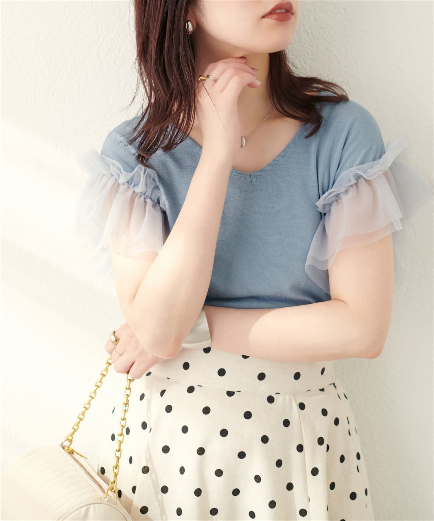 【ナチュラルクチュール/natural couture】の【WEB限定】チュールフリルドッキングニット インテリア・キッズ・メンズ・レディースファッション・服の通販 founy(ファニー) 　ファッション　Fashion　レディースファッション　WOMEN　トップス・カットソー　Tops/Tshirt　ニット　Knit Tops　2025年　2025　2025春夏・S/S　Ss,Spring/Summer,2025　おすすめ　Recommend　インナー　Inner　キャミワンピース　Cami Dress　シンプル　Simple　ダウン　Down　チュール　Tulle　デニム　Denim　ボトム　Bottom　ポケット　Pocket　マーメイド　Mermaid　サックスブルー|ID: prp329100004536257 ipo3291000000032055580