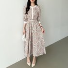 【その他のブランド/Other】のロングワンピース 配色 エスニック柄 きれいめ フレンチスリーブ 前開き 長袖・アイボリー|ID: prp329100004536414 ipo3291000000032056348