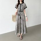 【その他のブランド/Other】のロングワンピース 配色 エスニック柄 きれいめ フレンチスリーブ 前開き 半袖・ブラック|ID: prp329100004536414 ipo3291000000032056349