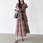 【その他のブランド/Other】のロングワンピース 配色 エスニック柄 きれいめ フレンチスリーブ 前開き 半袖・ブルー|ID: prp329100004536414 ipo3291000000032056350