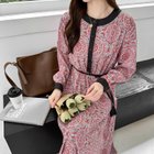 【その他のブランド/Other】のロングワンピース 配色 エスニック柄 きれいめ フレンチスリーブ 前開き 長袖・レッド|ID: prp329100004536414 ipo3291000000032056352