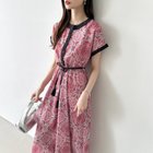 【その他のブランド/Other】のロングワンピース 配色 エスニック柄 きれいめ フレンチスリーブ 前開き 半袖・レッド|ID: prp329100004536414 ipo3291000000032056354
