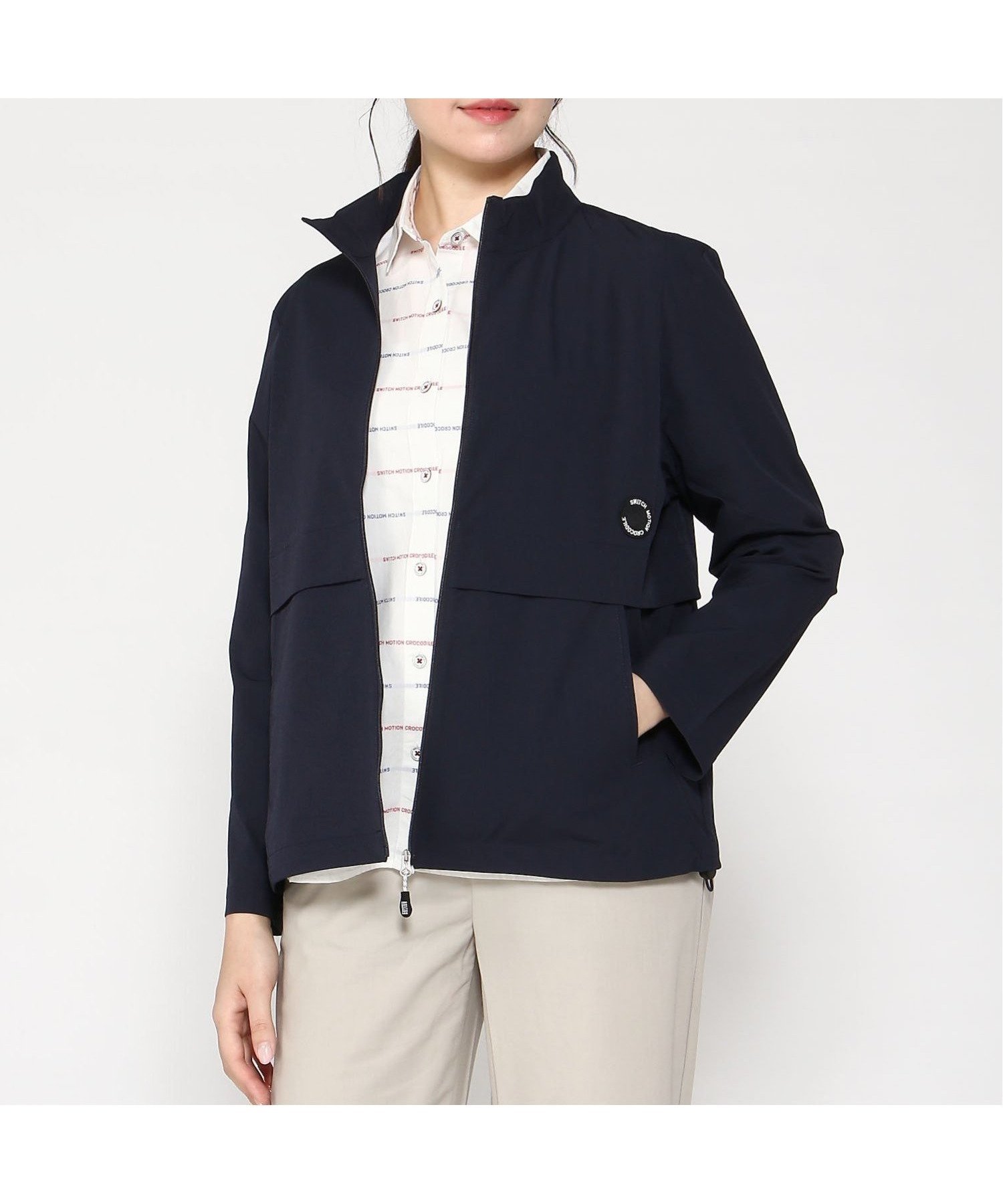 【クロコダイル/CROCODILE】のスタンドカラー ジャージライク ブルゾン【手洗いOK】 インテリア・キッズ・メンズ・レディースファッション・服の通販 founy(ファニー) 　ファッション　Fashion　レディースファッション　WOMEN　アウター　Coat Outerwear　ブルゾン　Blouson/Jackets　スタンド　Stand　スピンドル　Spindle　ブルゾン　Blouson　ネイビー|ID: prp329100004536417 ipo3291000000032056366
